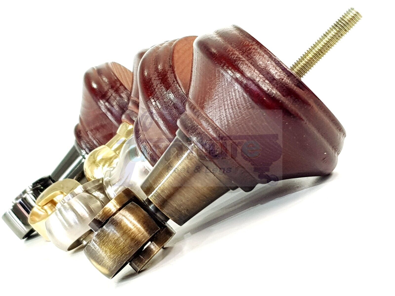 4x Mahogany Wooden Furniture Sofa Legs M8 With Castors Replacment Chair Settee Feet 115mm - 125mm High