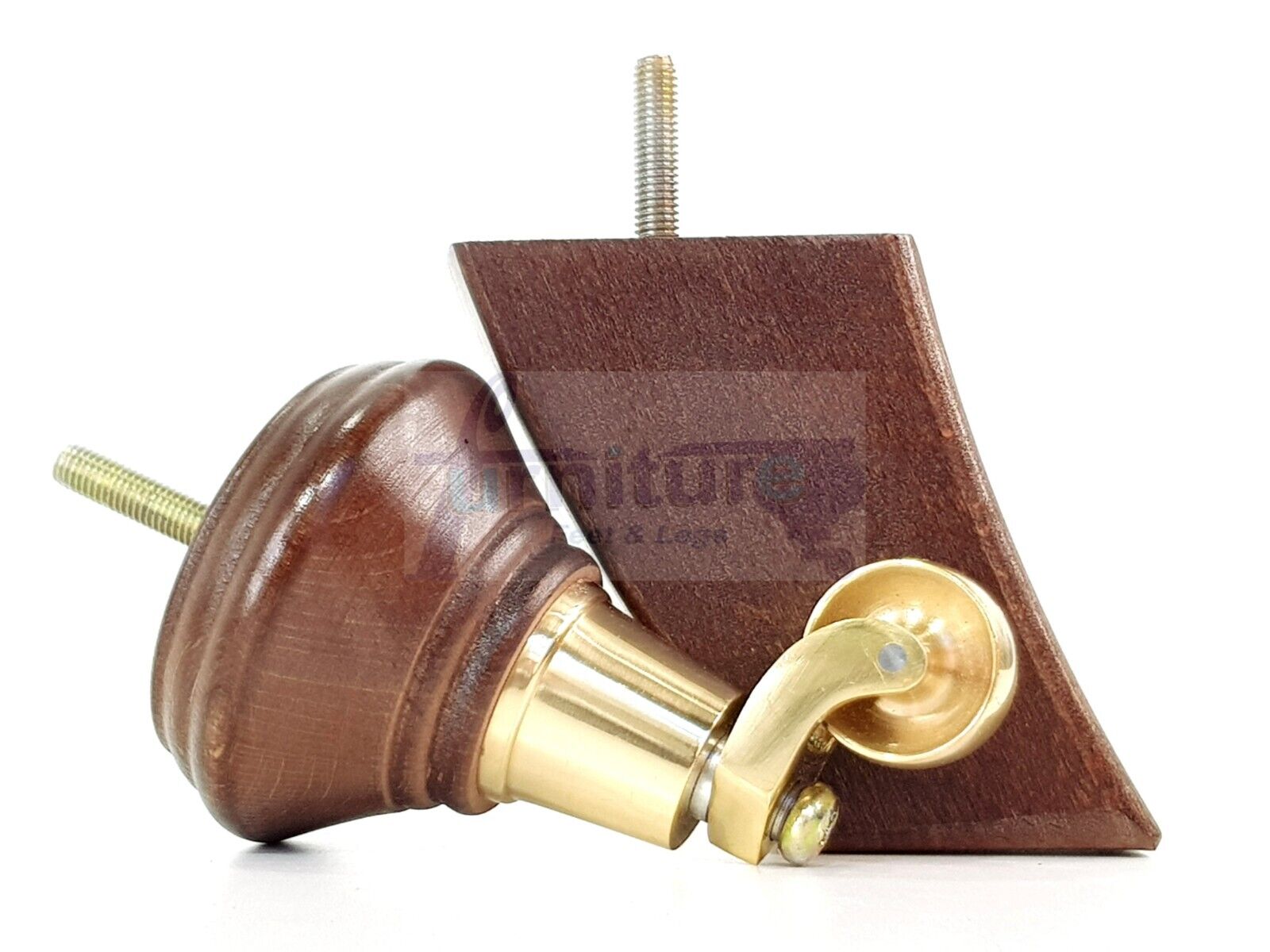 2 Antique Mahogany Stain Wood Furniture Sofa Feet With Castor 125mm & 2 Curved Legs Chair Settee 100mm High M8