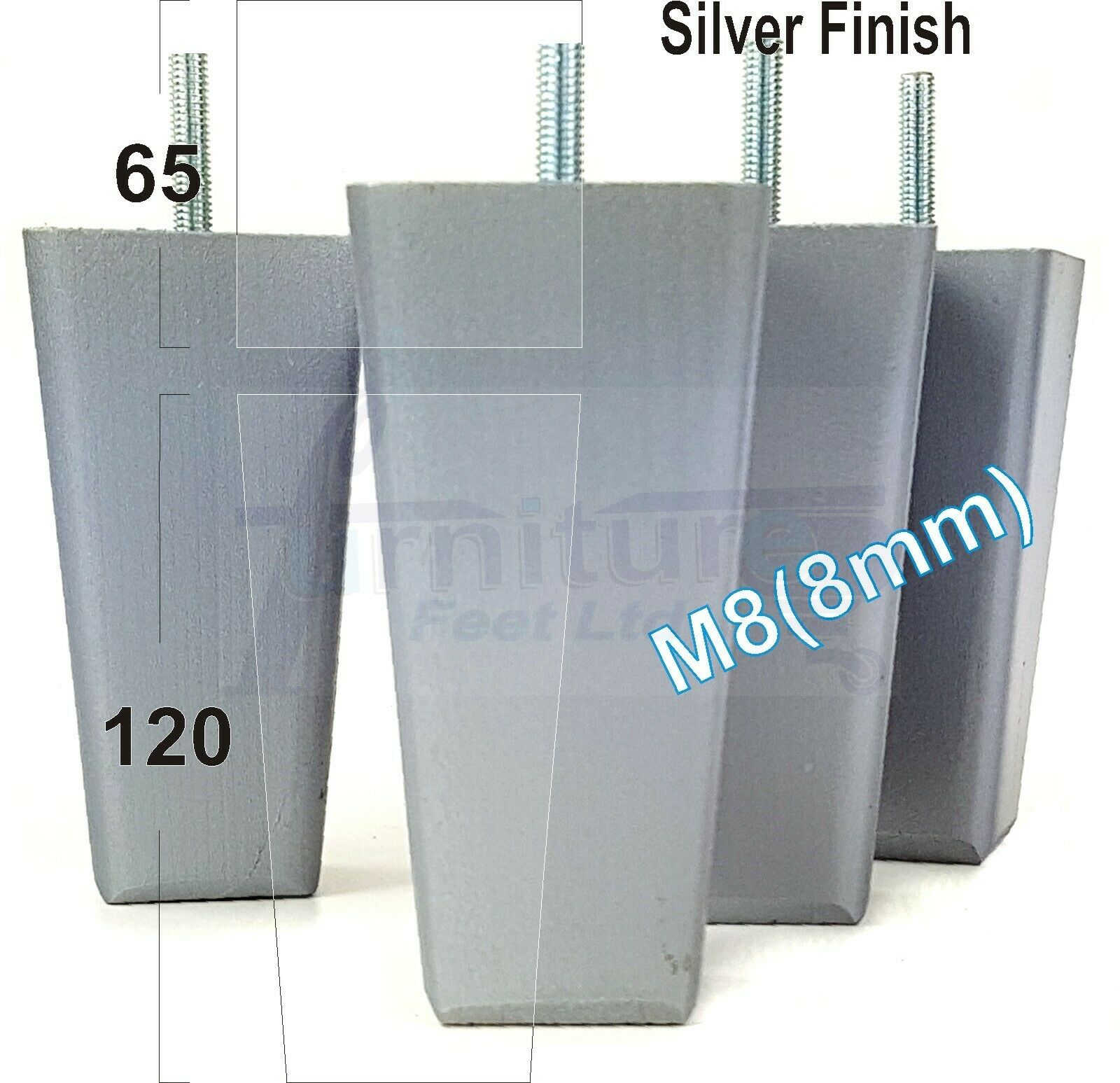 4x Wooden Furniture Legs 120mm High Replacement Square Tapered Feet 8mm
