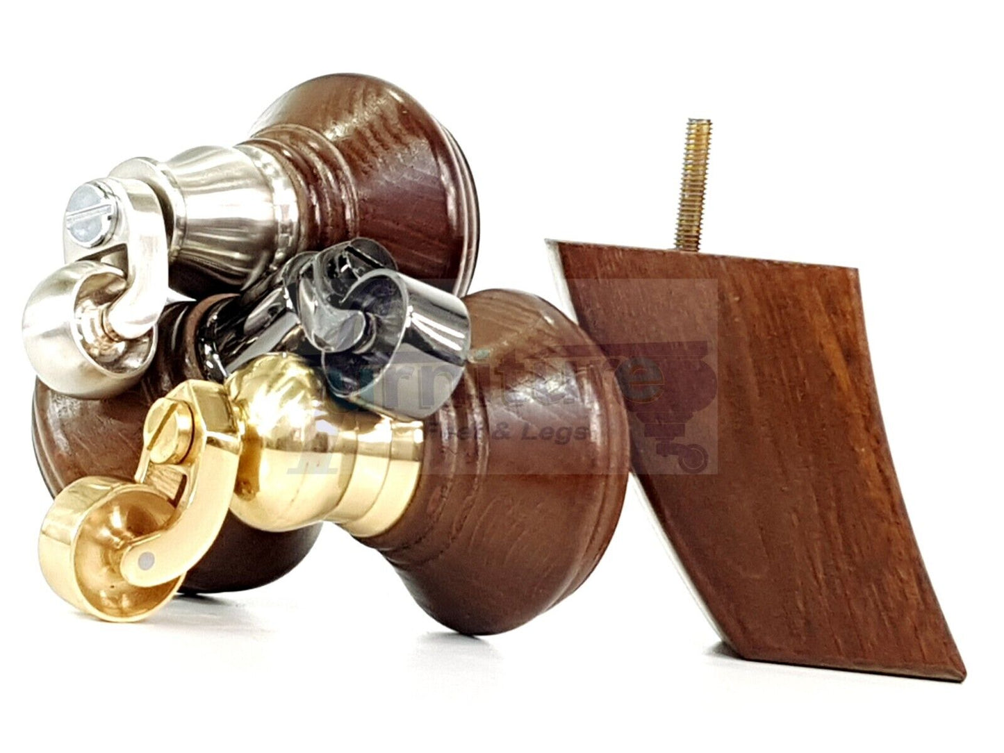 2 Antique Brown Wood Furniture Sofa Feet With Castor 125mm & 2 Curved Legs Chair Settee 100mm High M8