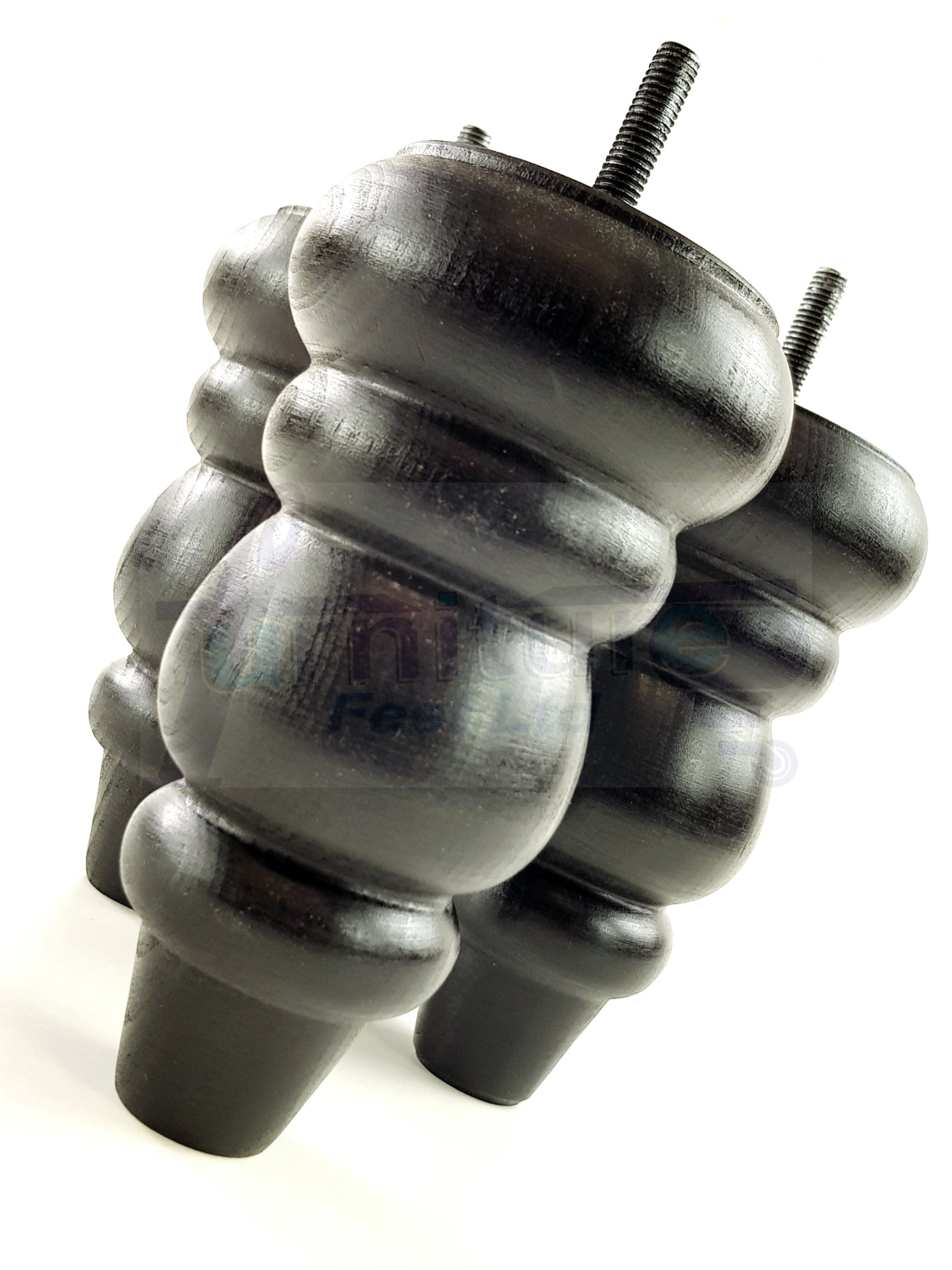 4x Solid Turned Wood Furniture Legs Chair Settee Feet 155mm 8mm Thread Black