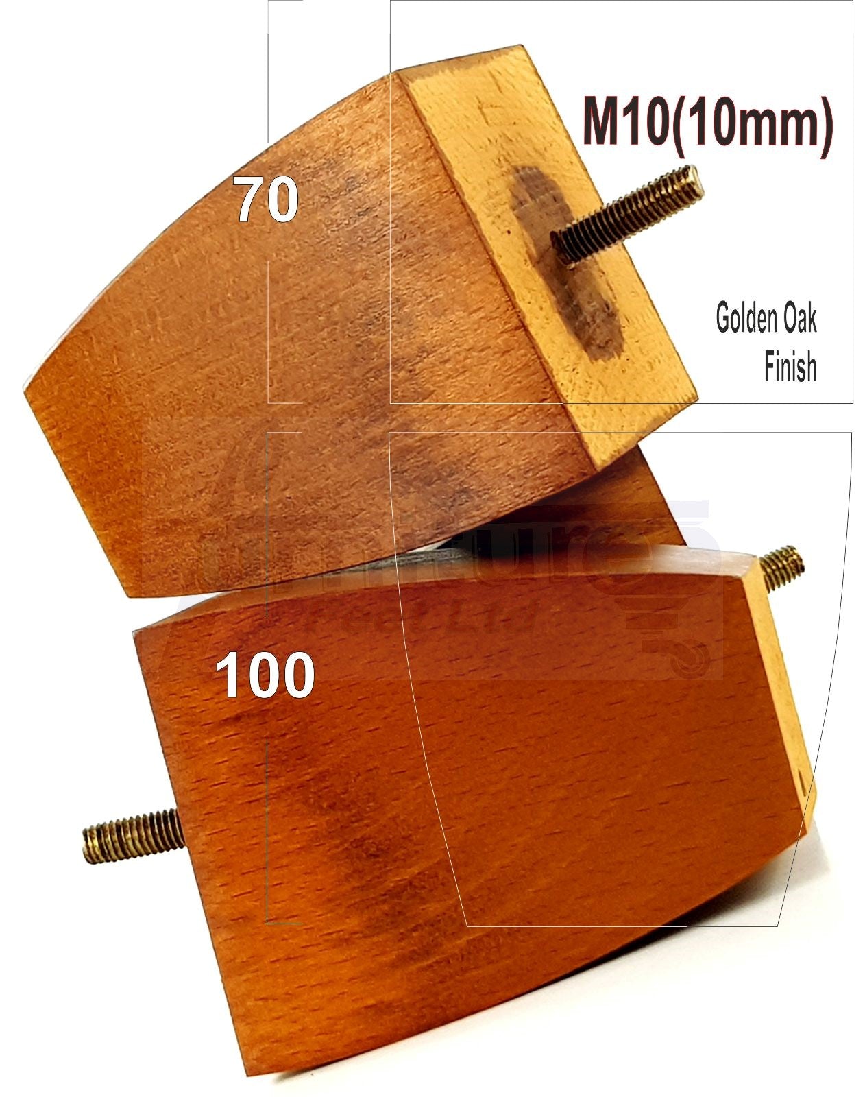 Set Of 4 Square Block Solid Wood Furniture Feet Replacement Legs 100mm High M10 Thread