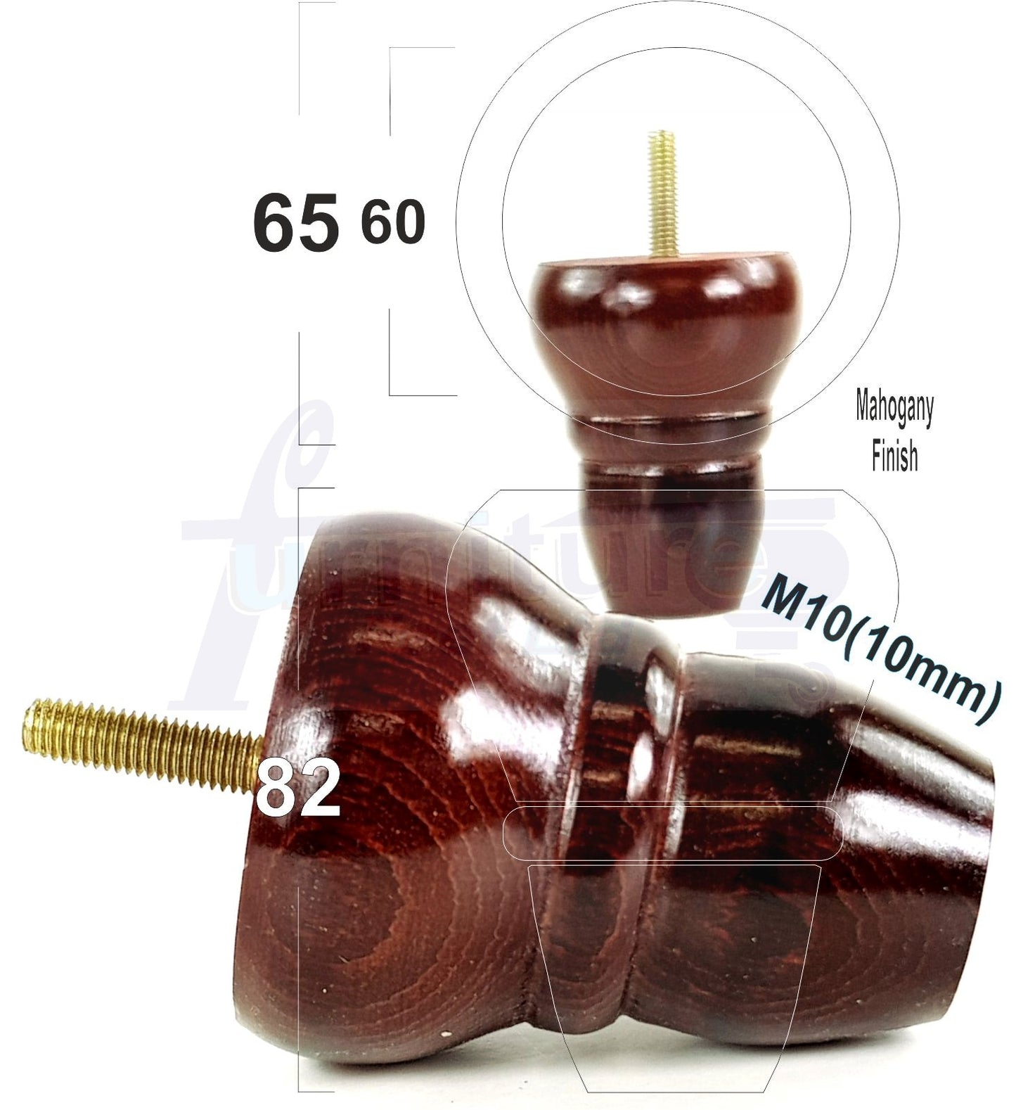 4x Turned Wood Repacement Furniture Legs M10 Thread Sofa Chair Settee Feet 82mm