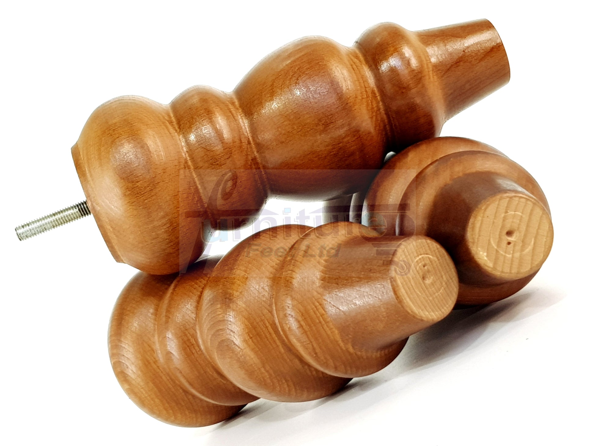 4 Solid Wood Furniture Legs Replacement Turned Feet 200mm High M8(8mm) Thread: Dark Oak