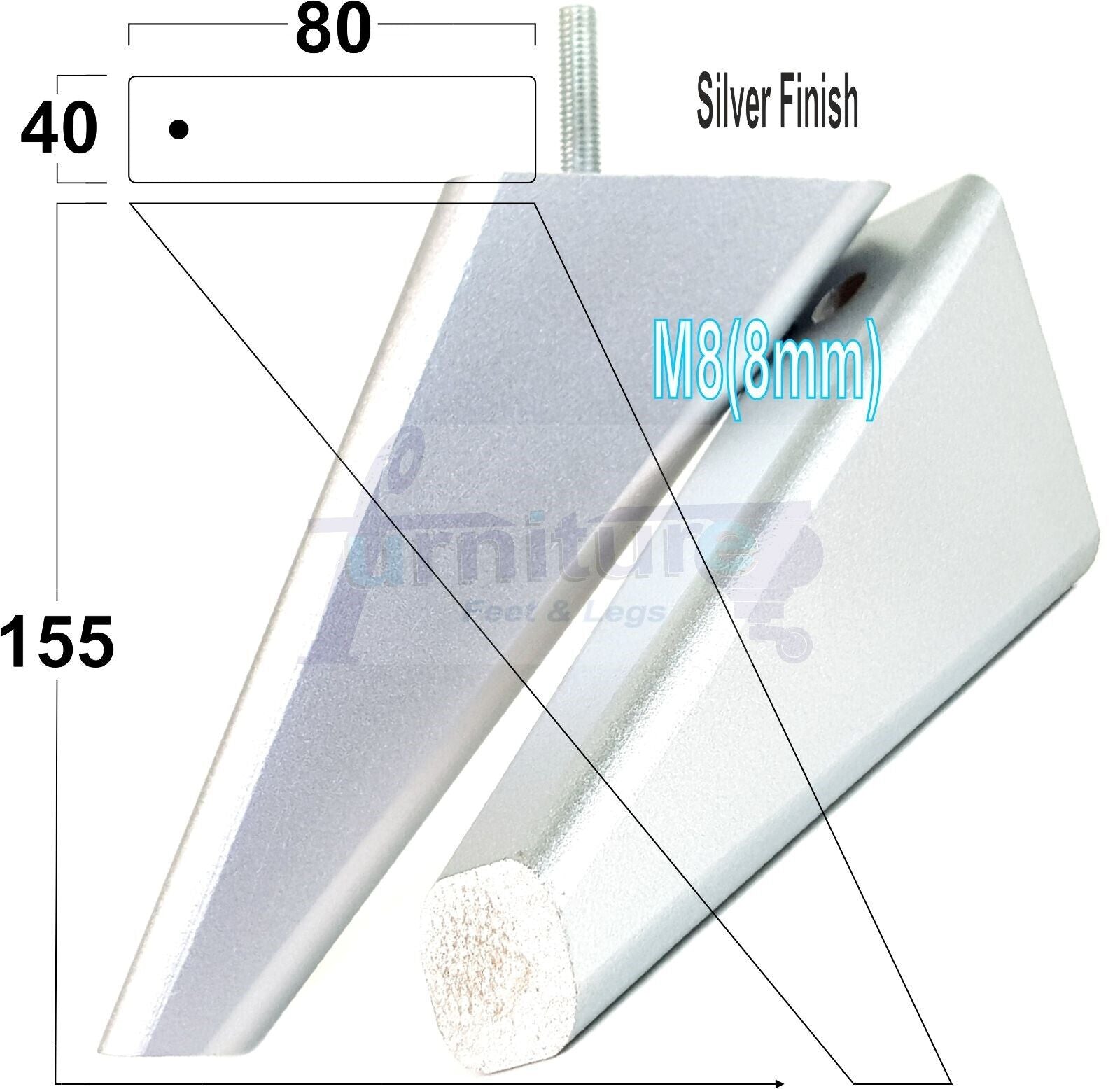 4 Replacement Tapered Feet 155mm High Wood Angled Furniture Legs 6 Inches Tall Chairs Stools Sofa's Beds Settee Cabinets M8