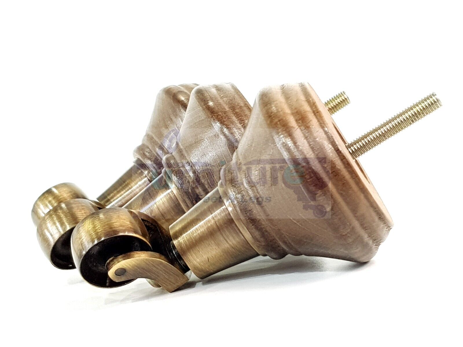 4x Antique Brown Stain Wooden Furniture Sofa Legs M8 With Castors Replacment Chair Settee Feet 115mm - 125mm High