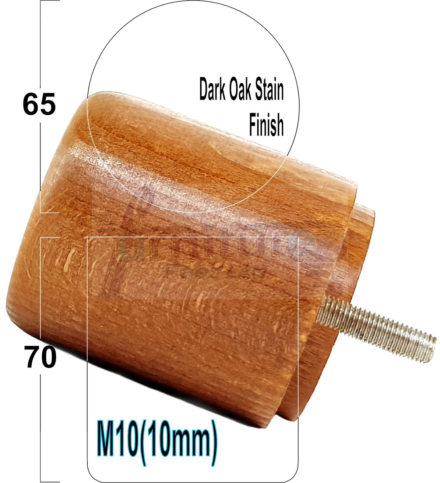 4x Solid Wood Turned Furniture Legs Replacement Bun Feet 70mm High 10mm Thread