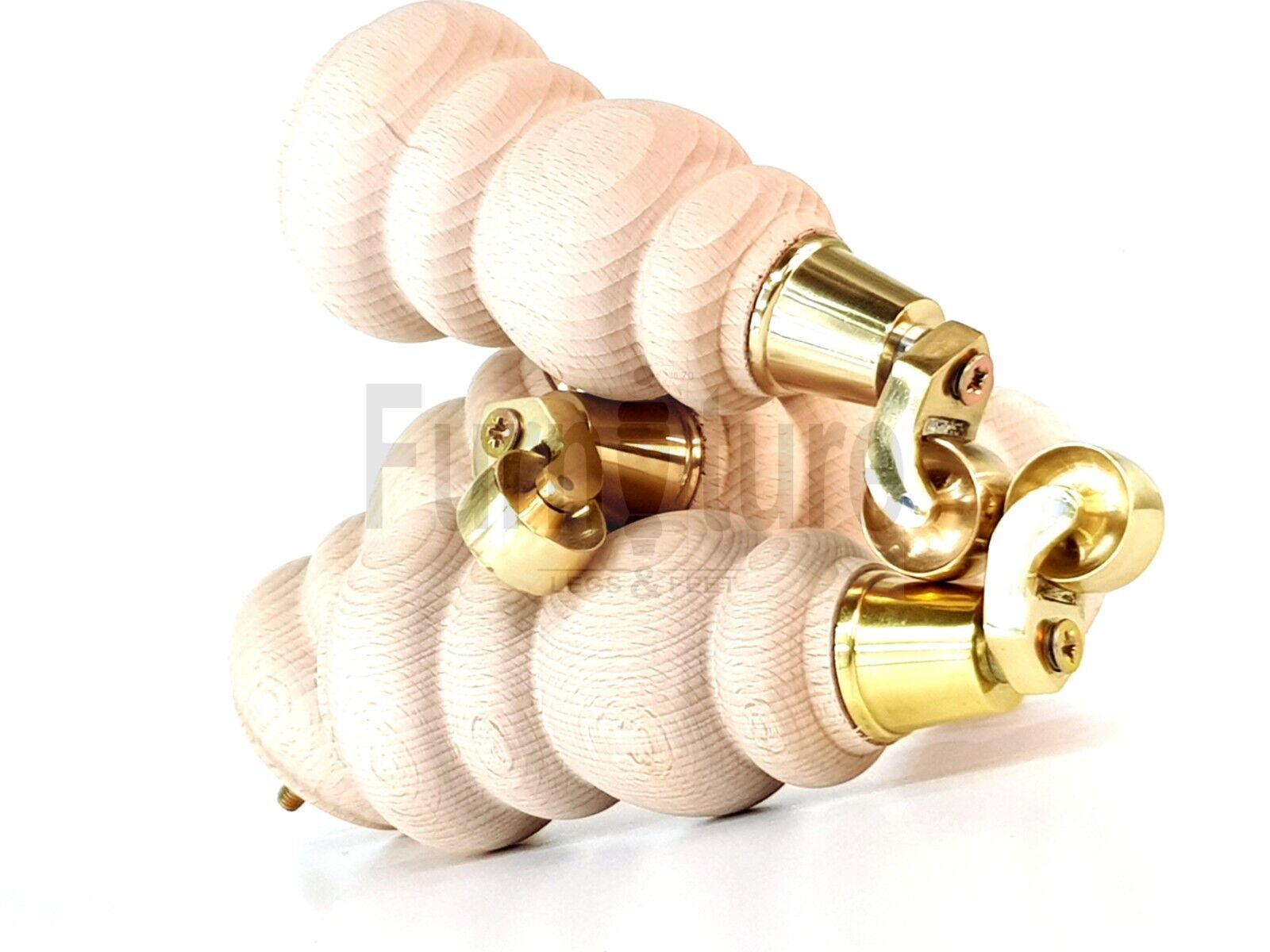 4x Turned Solid Wood Furniture Legs With Brass Castors Replacement Feet 200mm High 8mm Thread