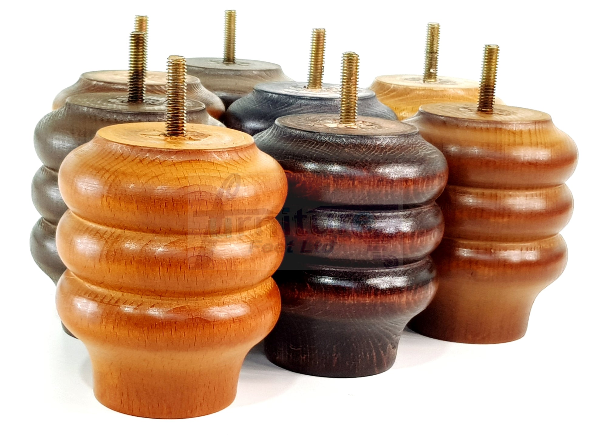 4 Solid Wood Turned Furniture Legs Replacement Bun Feet 100mm High 10mm Thread