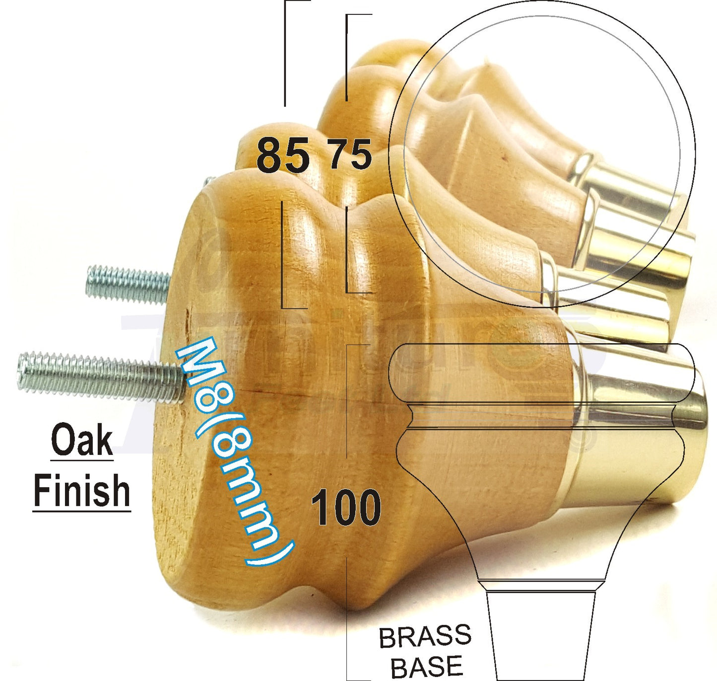 4x Turned Wood Furniture Feet M8(8mm) With Slipper Cup Chair Sofa Settee Legs 110mm