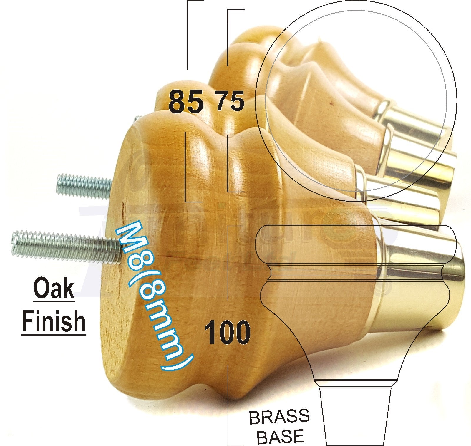 4x Turned Wood Furniture Feet M8(8mm) With Slipper Cup Chair Sofa Settee Legs 110mm