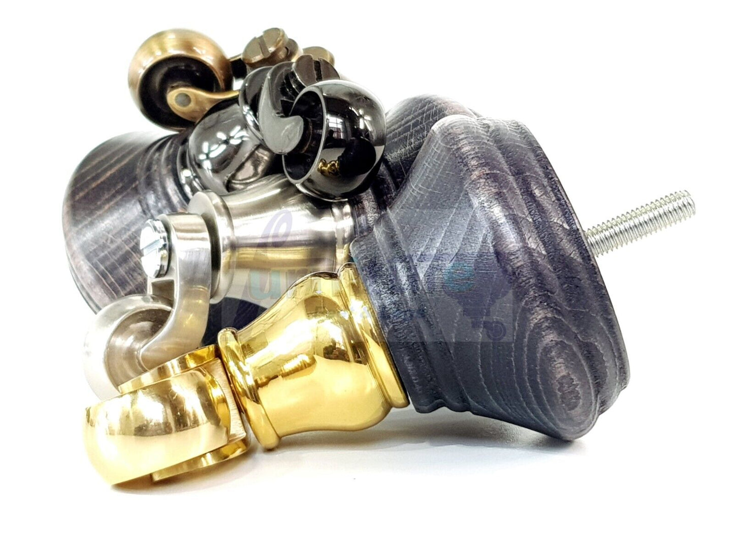 4x Black Washed Wooden Furniture Sofa Legs M8 With Castors Replacement Chair Settee Feet 115mm - 125mm High