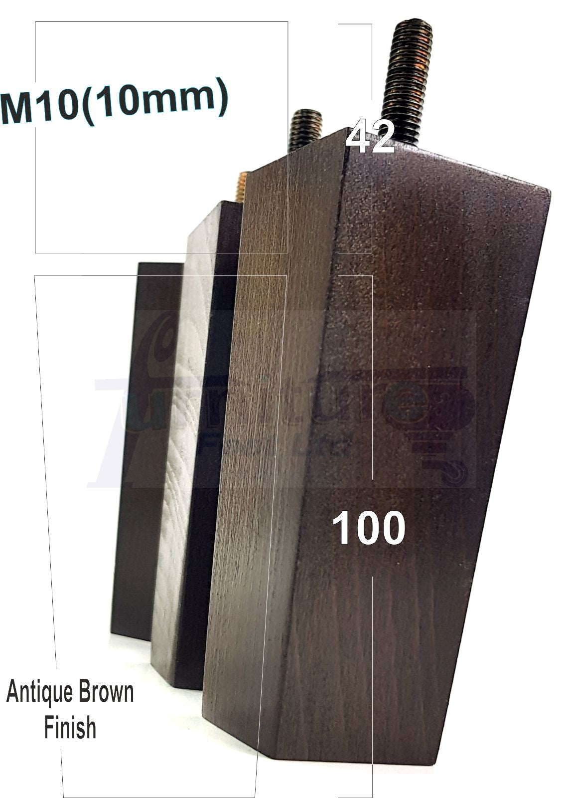4x Solid Wood Block Furniture Legs Replacement Square Feet 100mm High M8 Thread