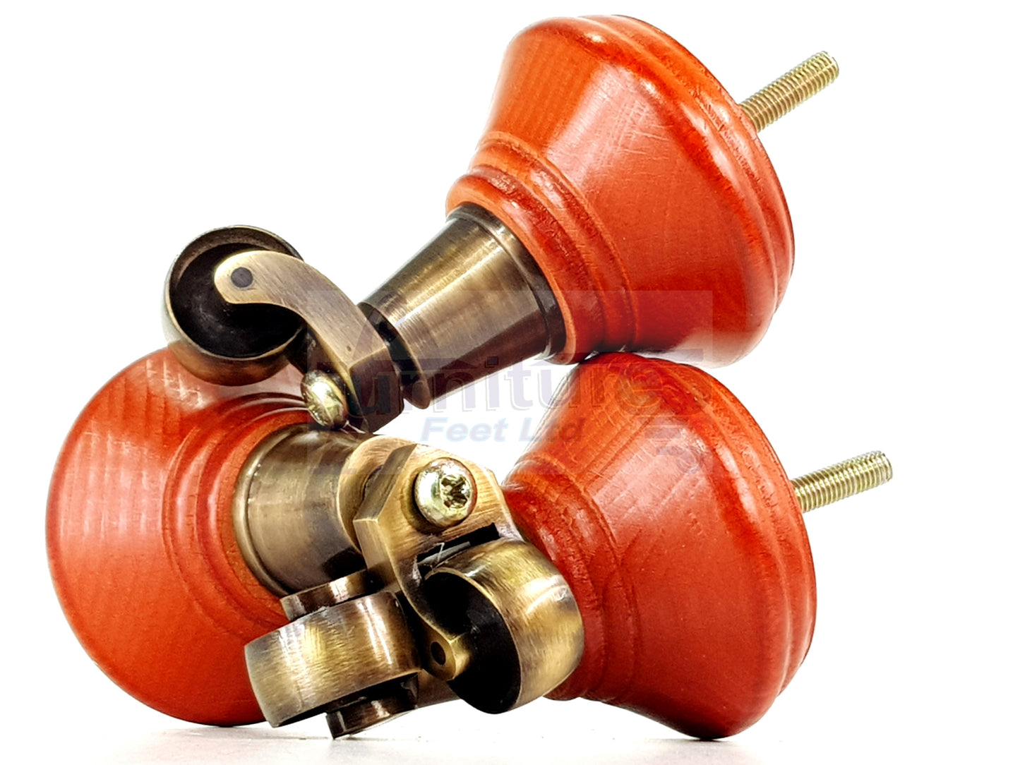 4x Teak Wooden Furniture Sofa Legs M8 With Castors Replacement Chair Settee Feet 115mm - 125mm High