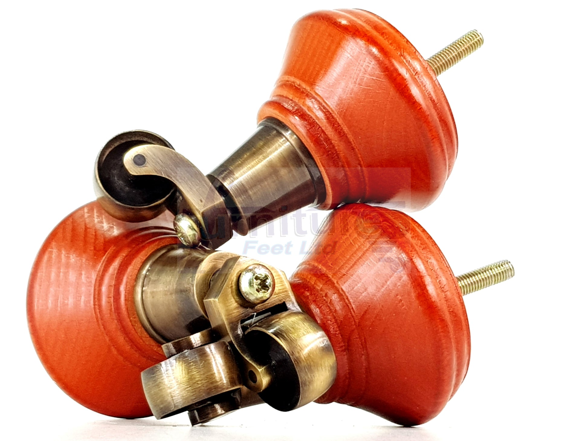 4x Teak Wooden Furniture Sofa Legs M8 With Castors Replacement Chair Settee Feet 115mm - 125mm High