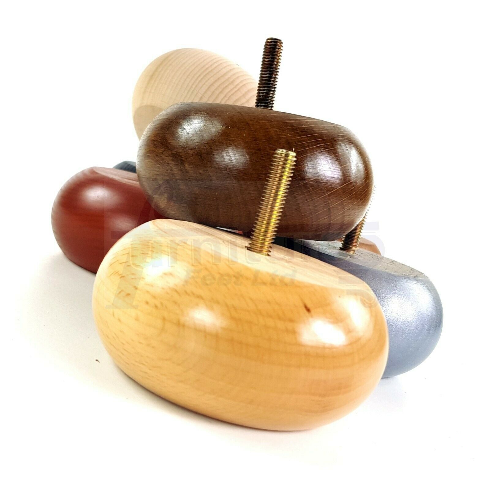 4 Solid Wood Bun Feet Replacement Furniture Legs 40mm High For Chairs Sofa's Beds Settee M10 Thread