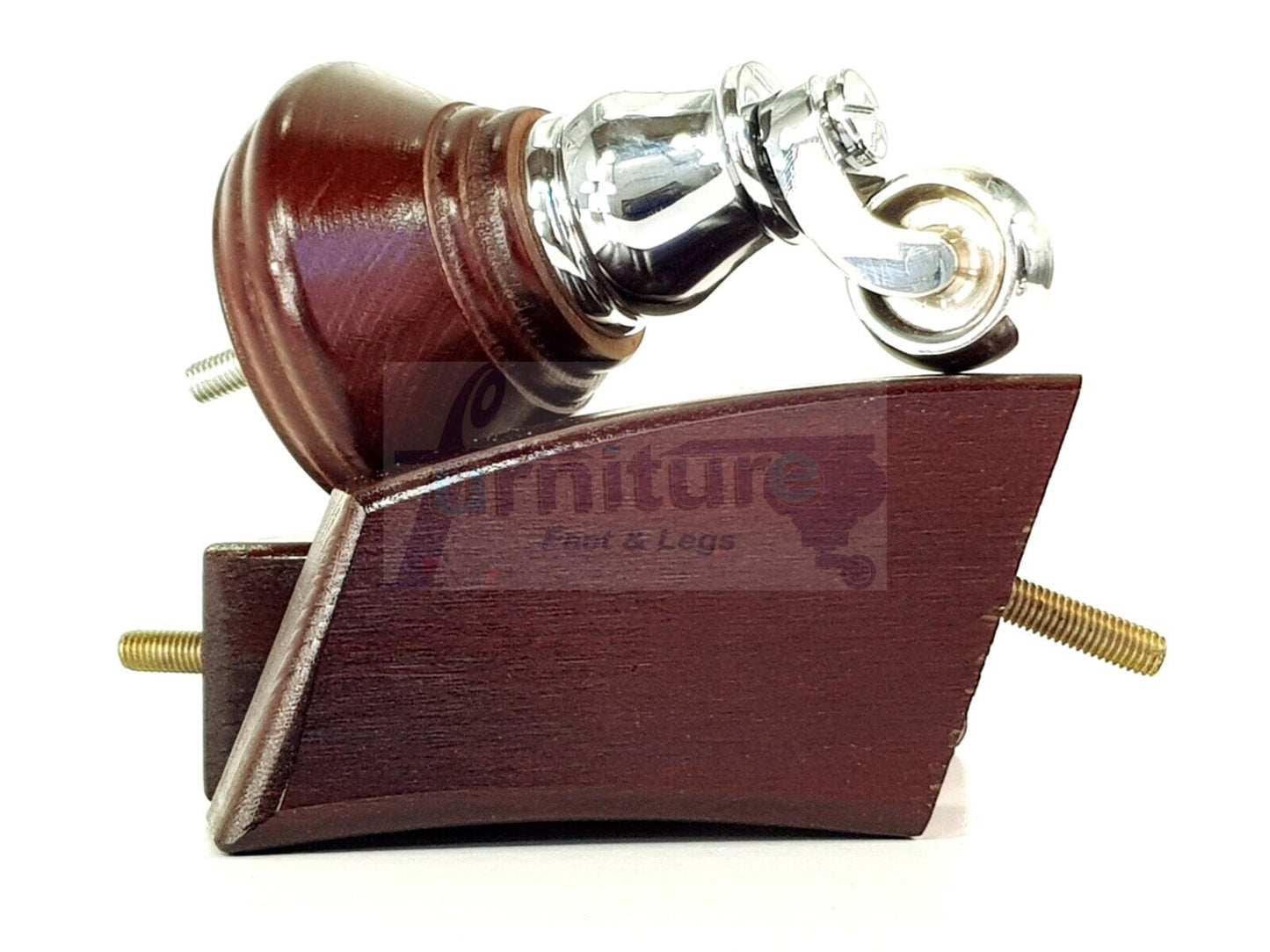 2 Antique Mahogany Wood Furniture Sofa Feet With Castor 125mm & 2 Curved Legs Chair Settee 100mm High M8