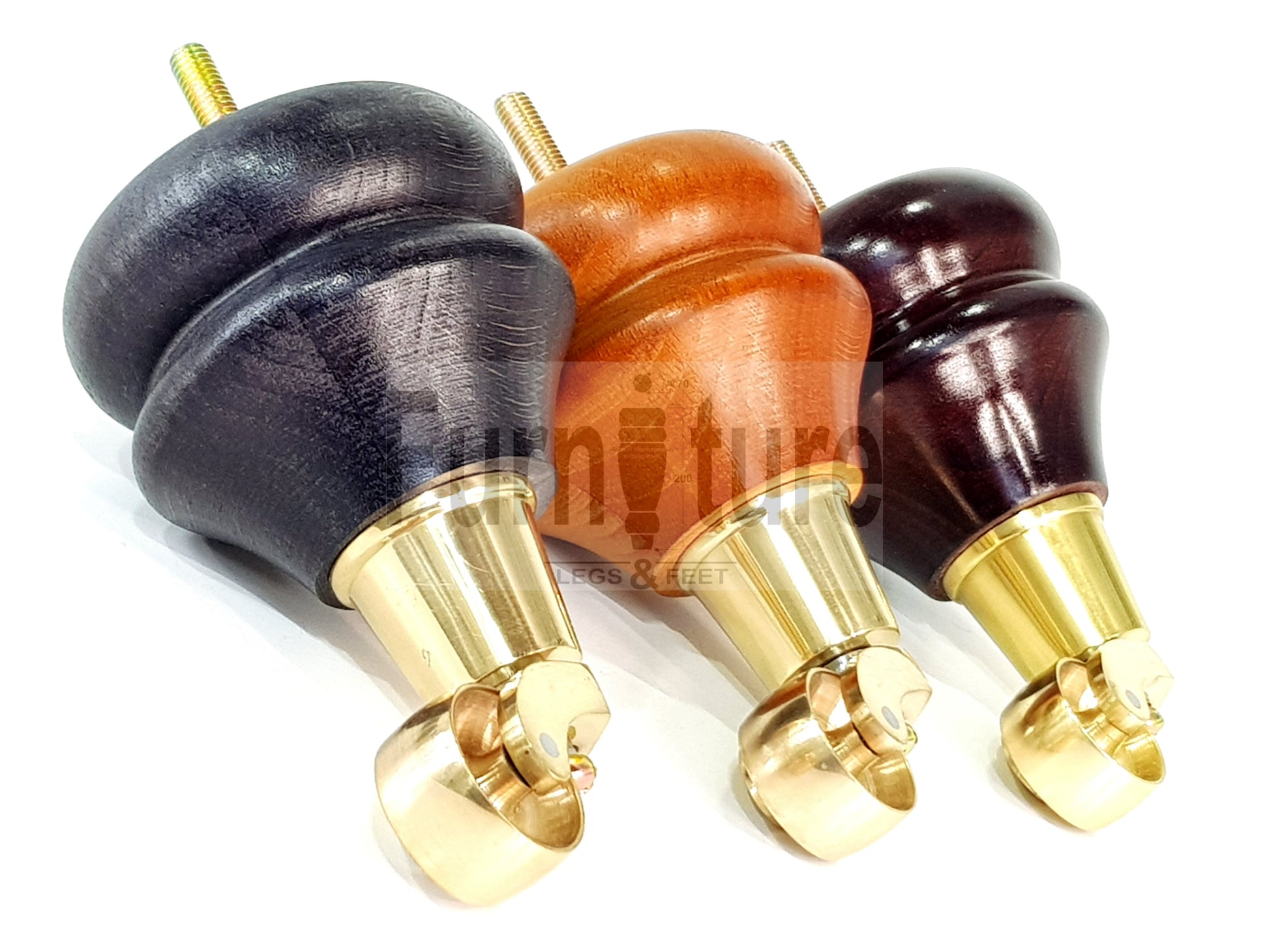 4x Turned Furniture Wood Feet With Brass Castors 140mm Sofas Chairs Settee Cabinets Beds M8(8mm)