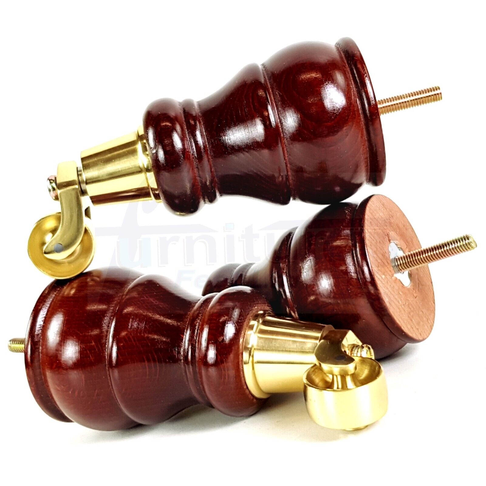 4 Turned Wood Feet Mahogany Castor Legs Chair Furniture Stools Sofa Chairs M8 160mm 6 Inch High