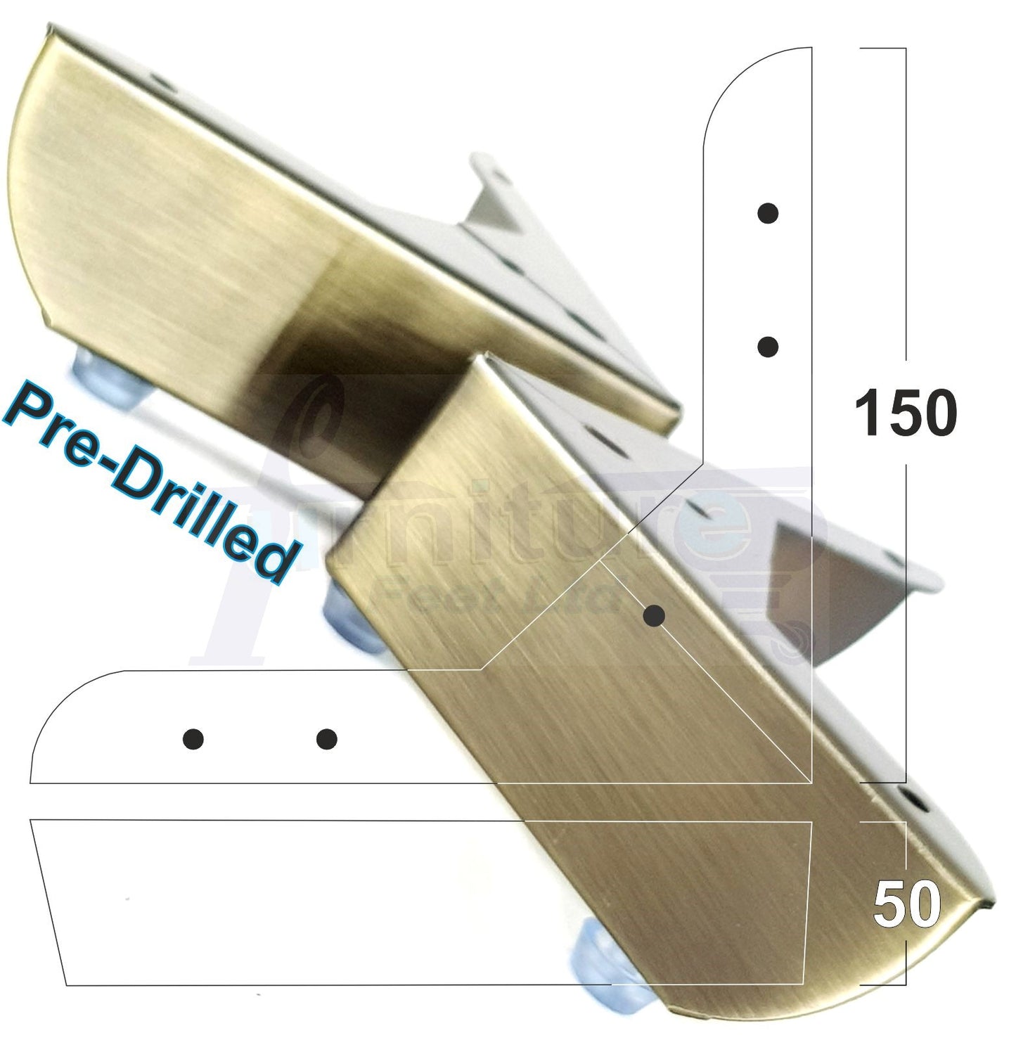 Metal Furniture Feet Chrome Replacement Corner Leg 50mm High Sofa Chairs Stools Beds Cabinets Pre-Drilled