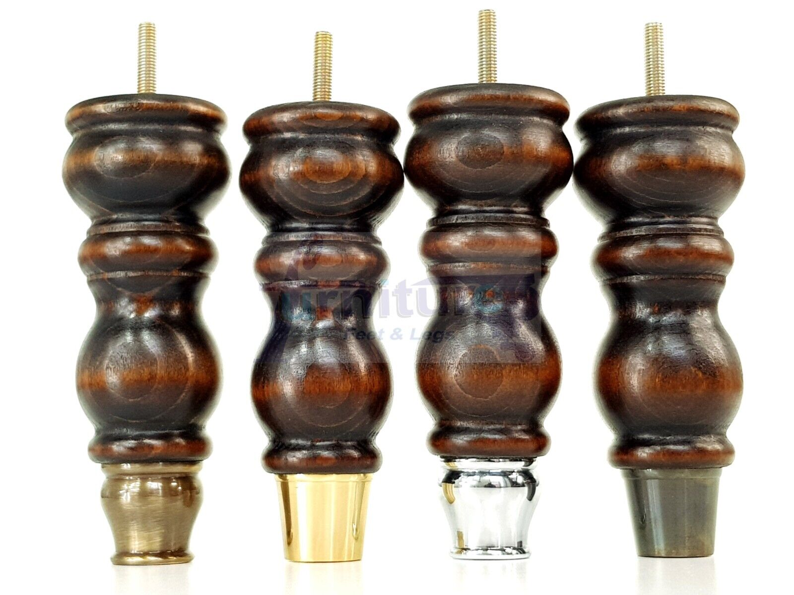 4x Furniture Feet With Slipper Cup 175mm High Legs Dark Walnut Finish Wood M8 Sofas Chairs Cabinets