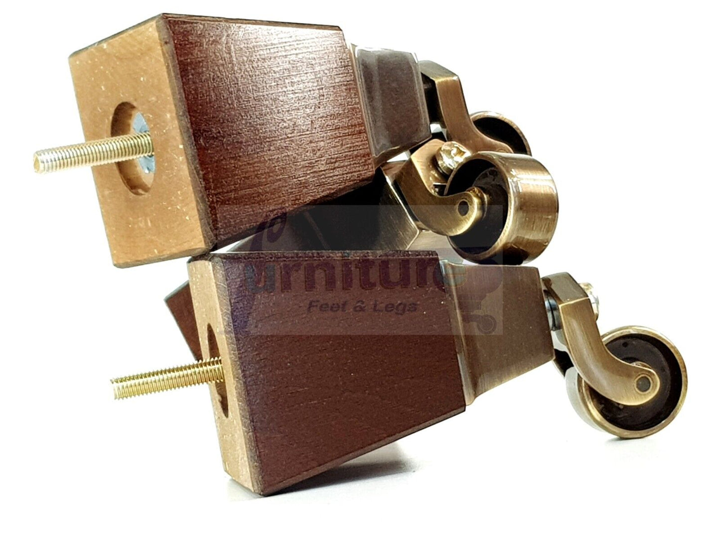 4x Block Wood With Antique Castor Furniture Legs 8mm Thread For Chairs Settees Sofa 150mm