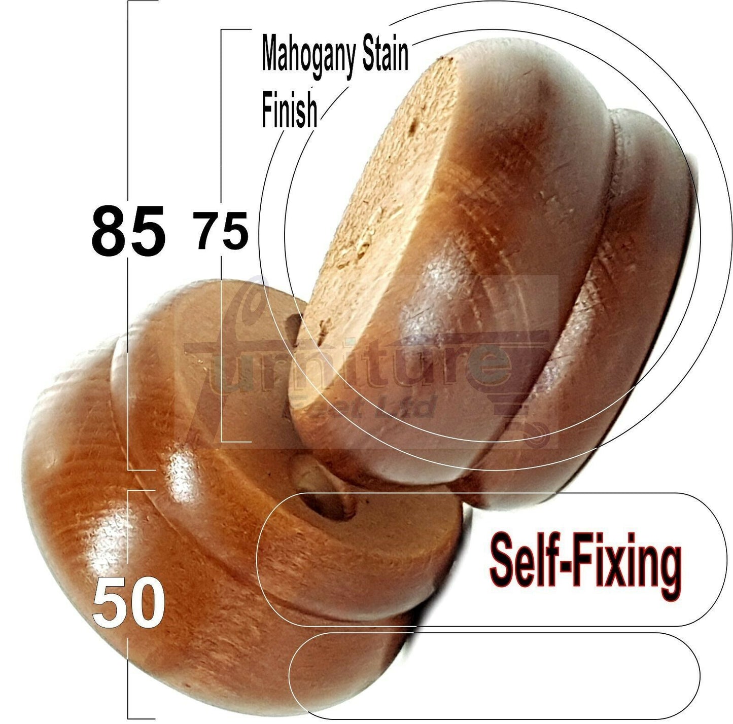 4 Turned Wood Furniture Legs Chair Sofa Stool Bed Replacement Bun Feet 50mm High