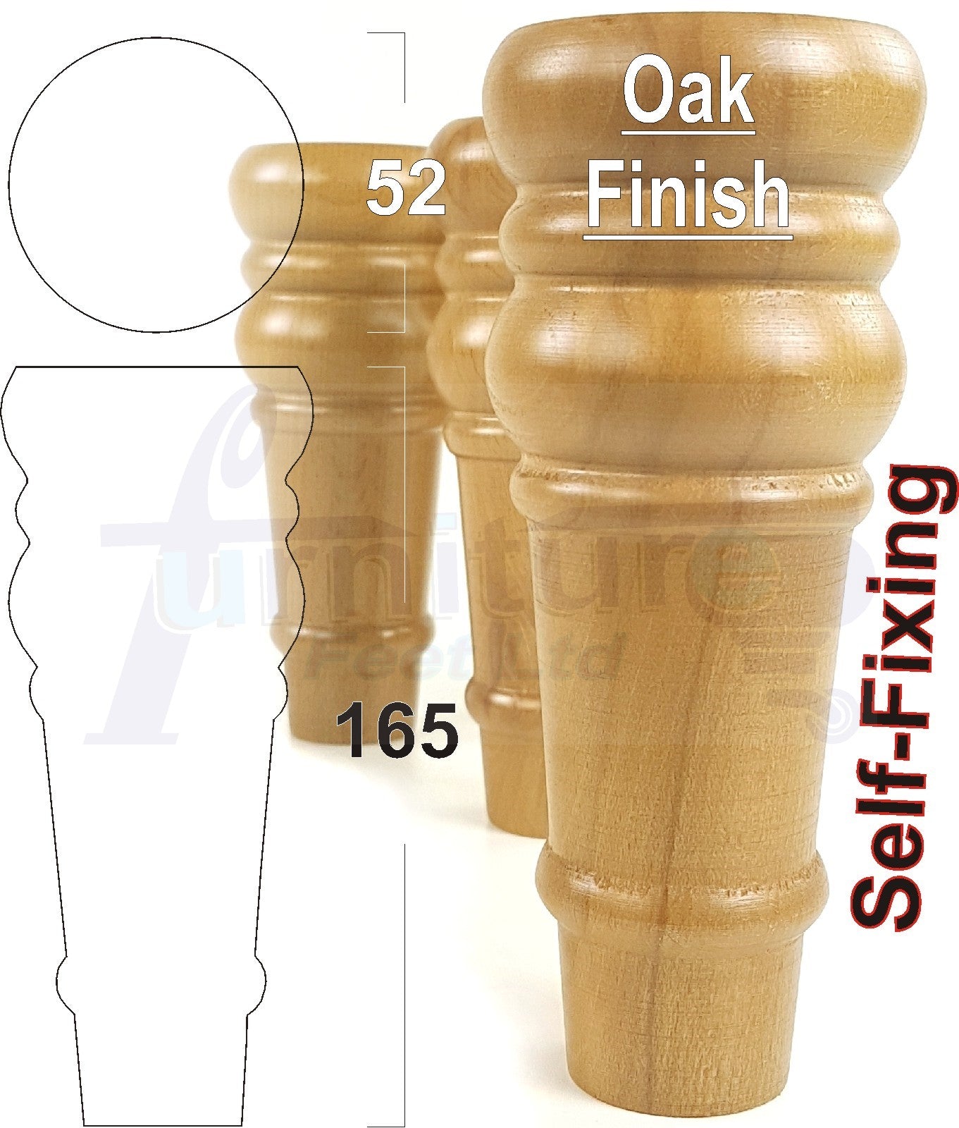 4x Wood Turned Furniture Legs Replacement Feet 165mm High 6.5 Inches Chairs Sofa's Beds Settee Cabinets Self-Fix