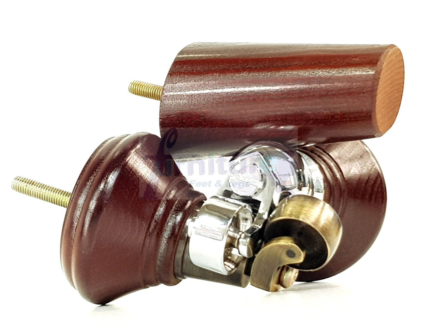 2 Antique Mahogany Wood Furniture Sofa Legs With Castor 125mm & 2 Angled Back Feet Chair Settee 100mm High M8