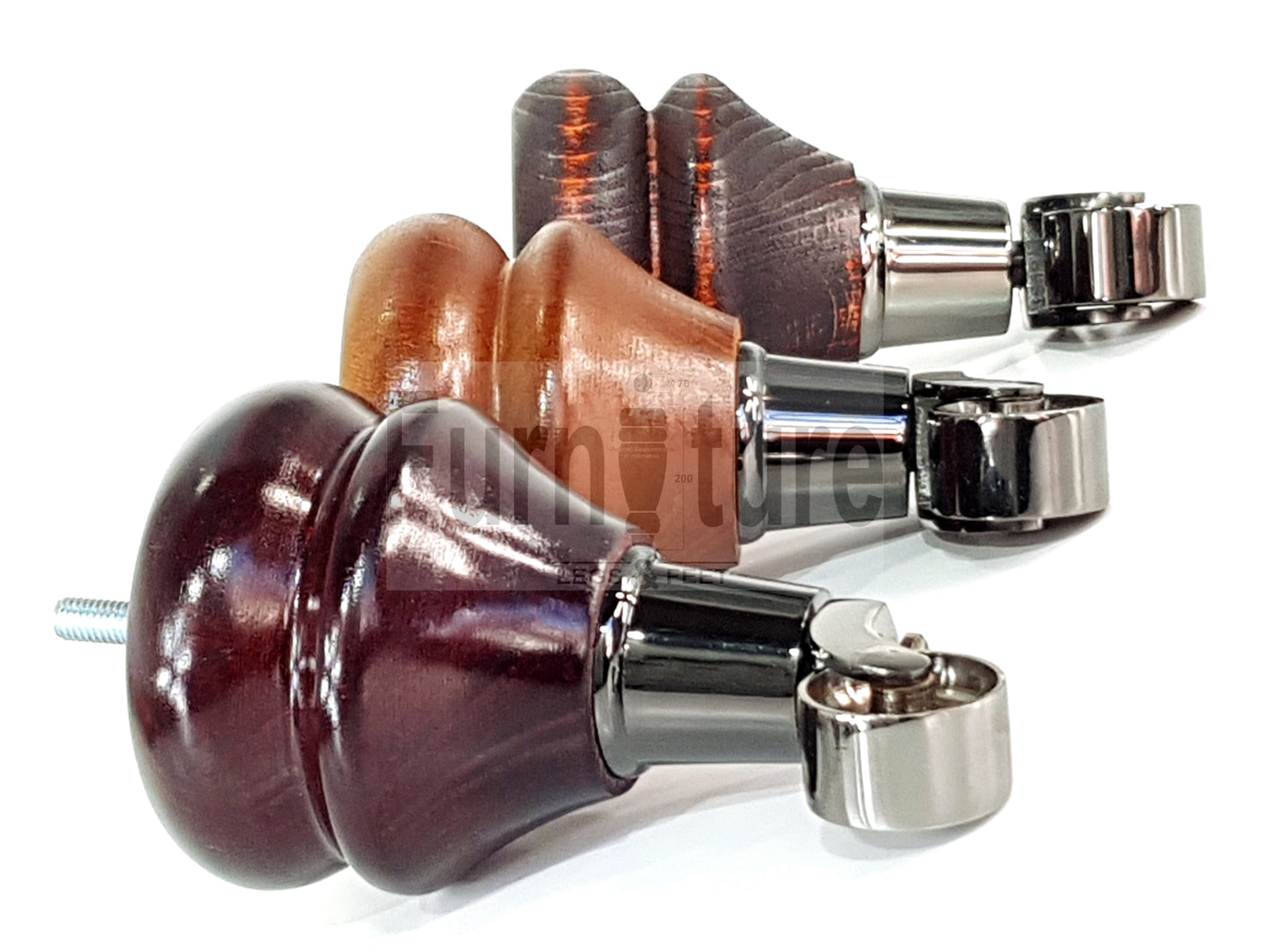 Set Of 4 Turned Furniture Wood Feet With Black Castors 140mm Sofas Chairs Settee Cabinets Beds M8(8mm)