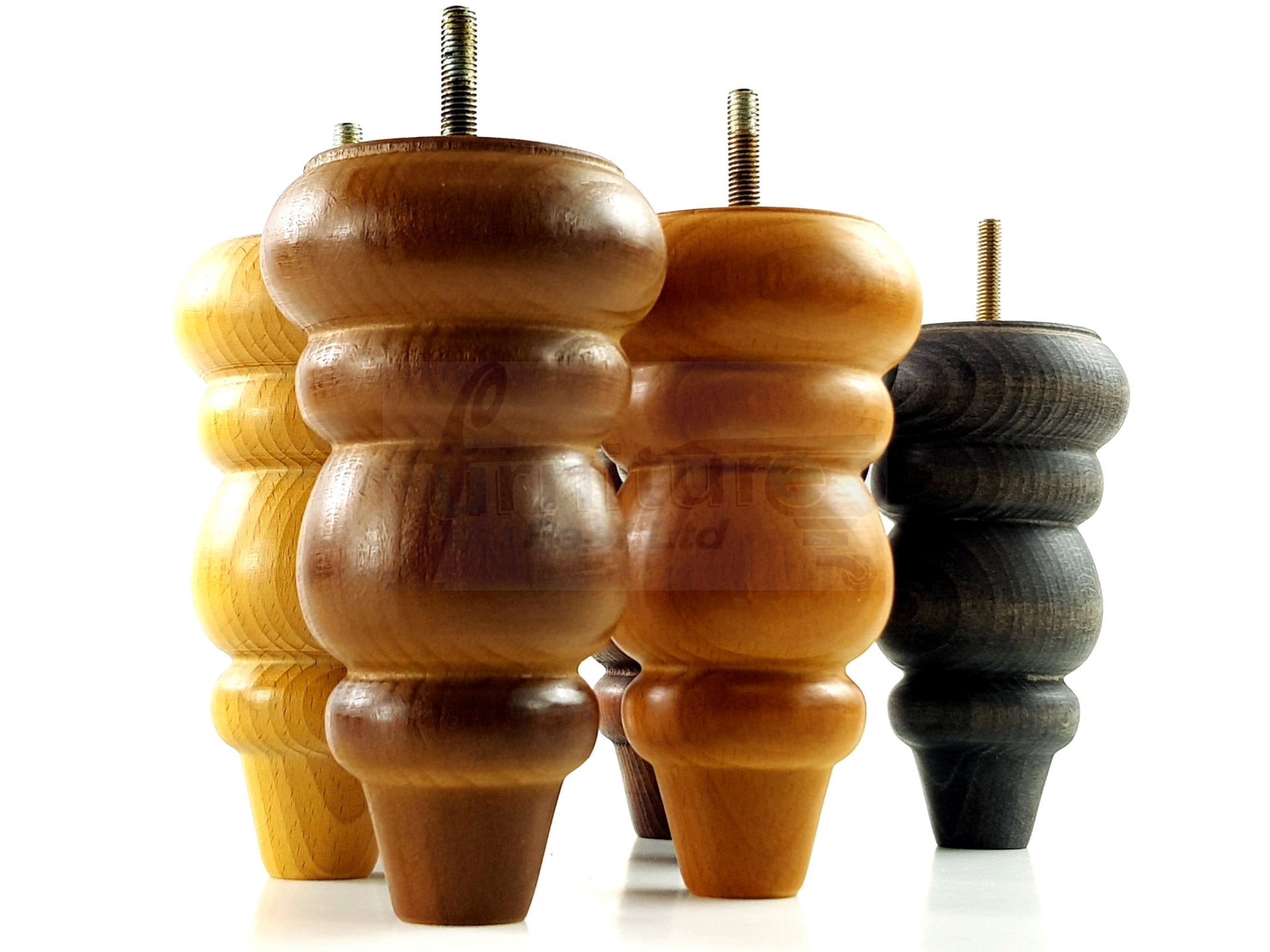 4 Wood Round Furniture Feet Turned Replacement Legs 155mm High Chairs Stools Sofa Beds Settee Cabinets M10 Various Colours 6 Inch high