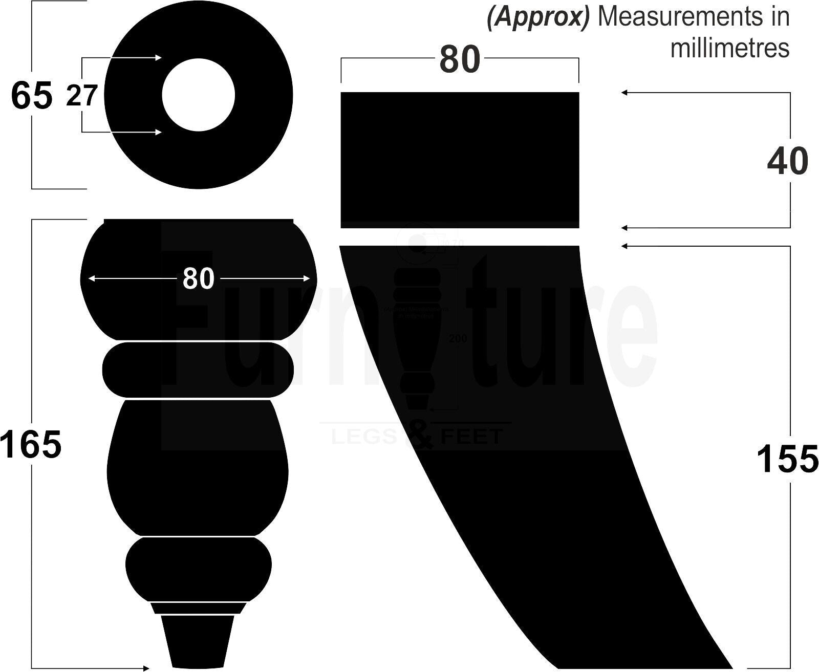 2x Brass Slipper Cup Furniture Feet & 2 Curved M8 Chair Sofa Settee Legs 165mm