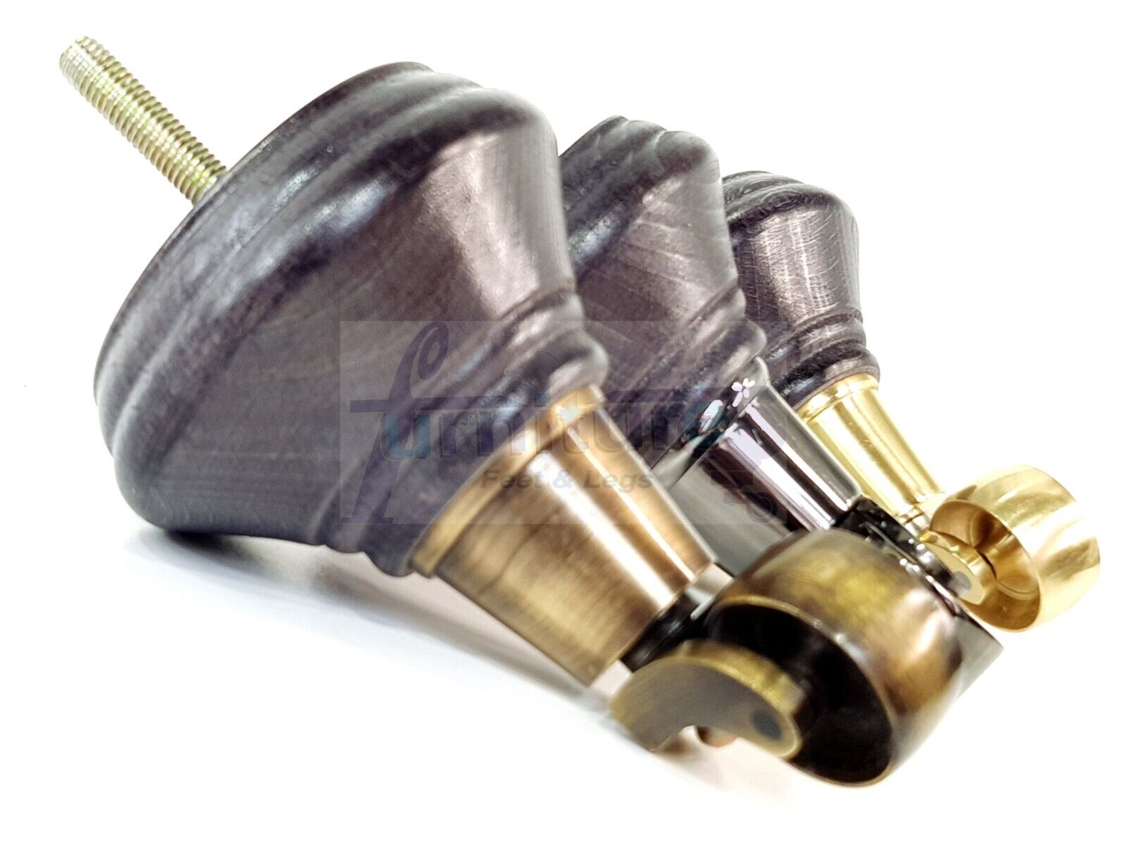 4x Black Stain Wooden Furniture Sofa Legs M8 With Castors Replacment Chair Settee Feet 115mm - 125mm High