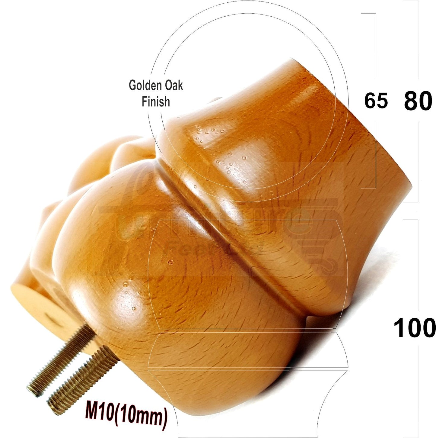 Set Of 4 Solid Wood Turned Furniture Legs Replacement Bun Feet 100mm High 10mm Thread