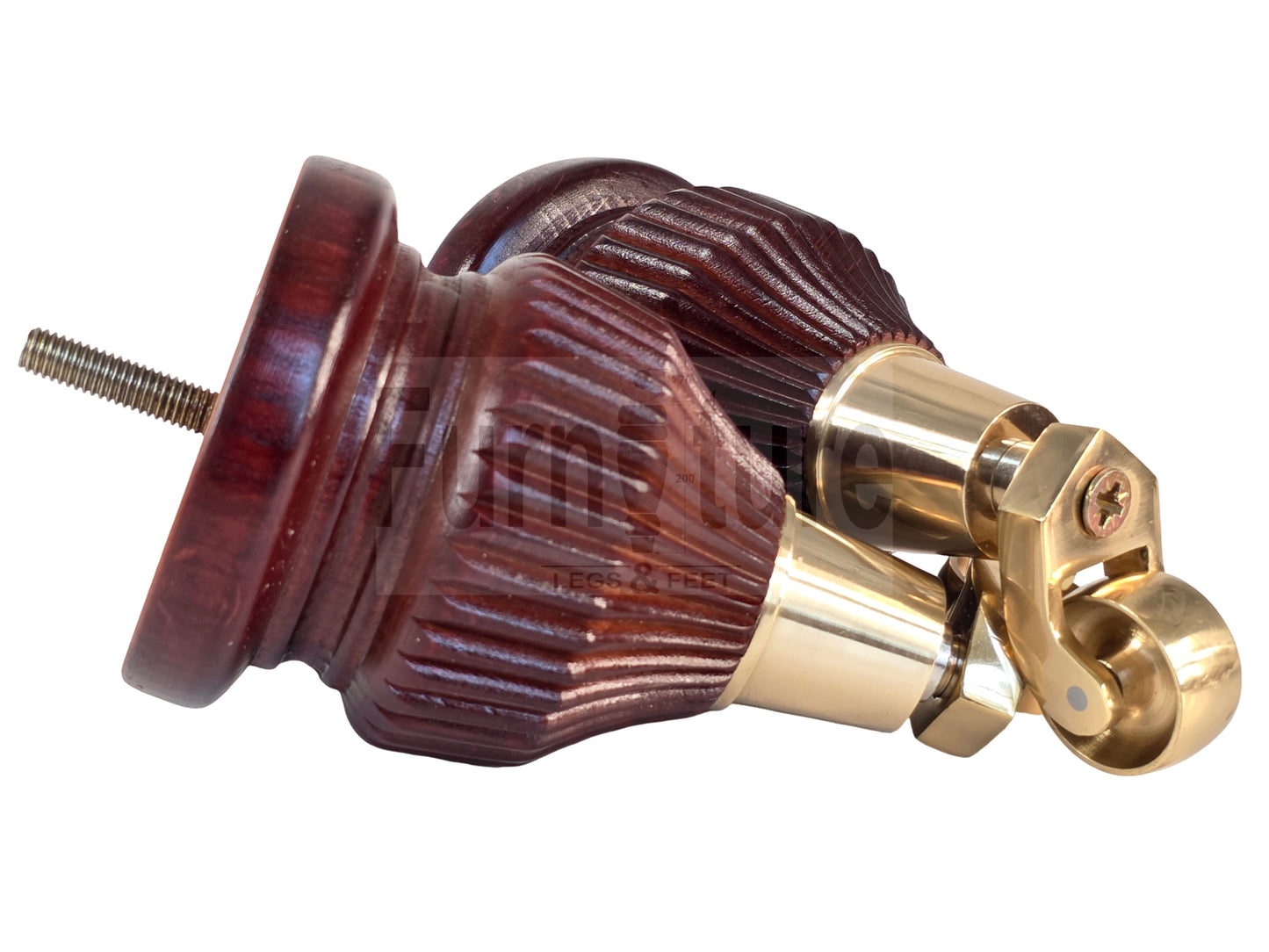 4 Wood Furniture Legs Replacement Feet 6 Inches with Castors 155mm High M8 Dowl Fixing - Mahogany Finish