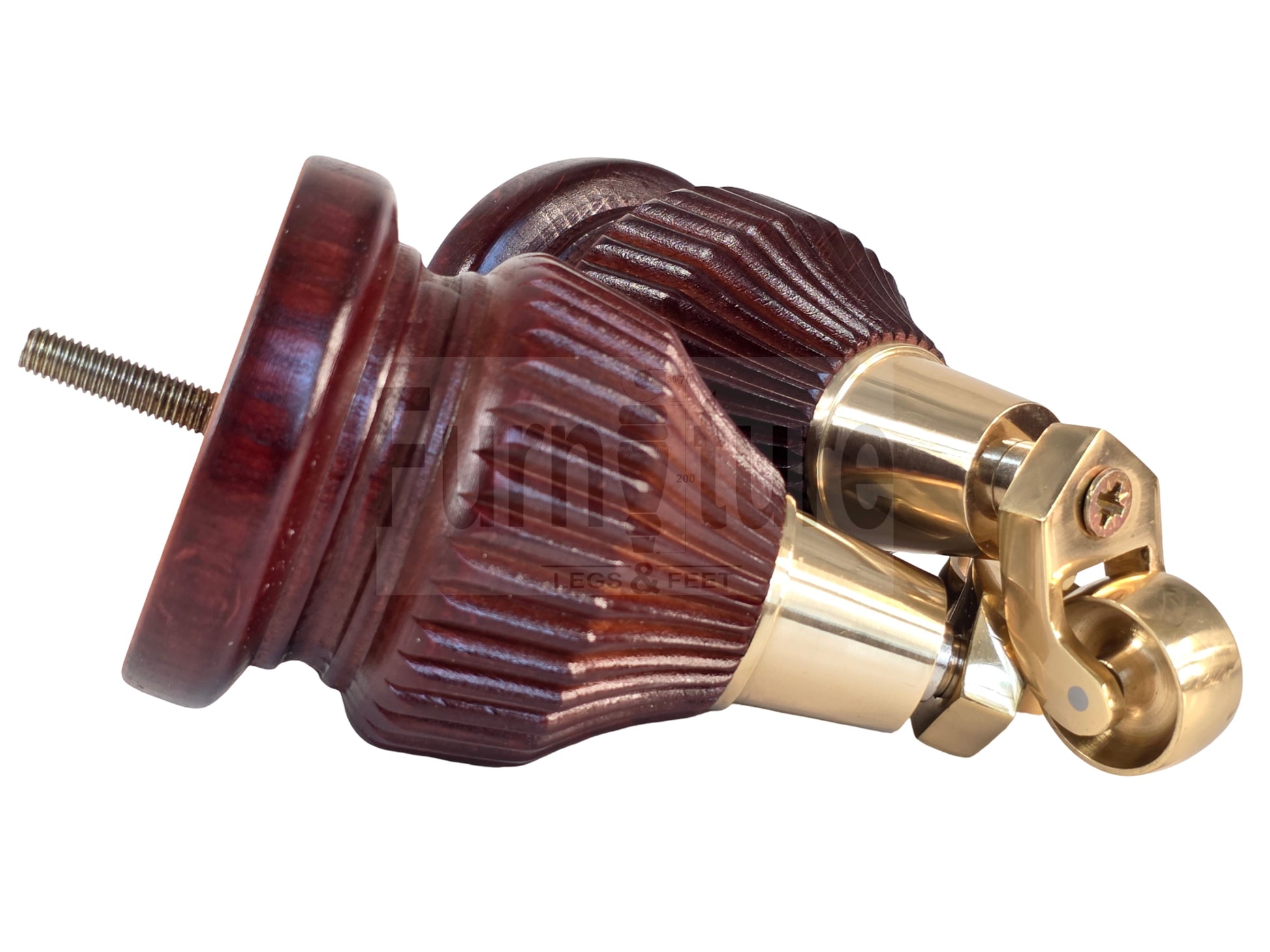 4 Wood Furniture Legs Replacement Feet 6 Inches with Castors 155mm High M8 Dowl Fixing - Mahogany Finish