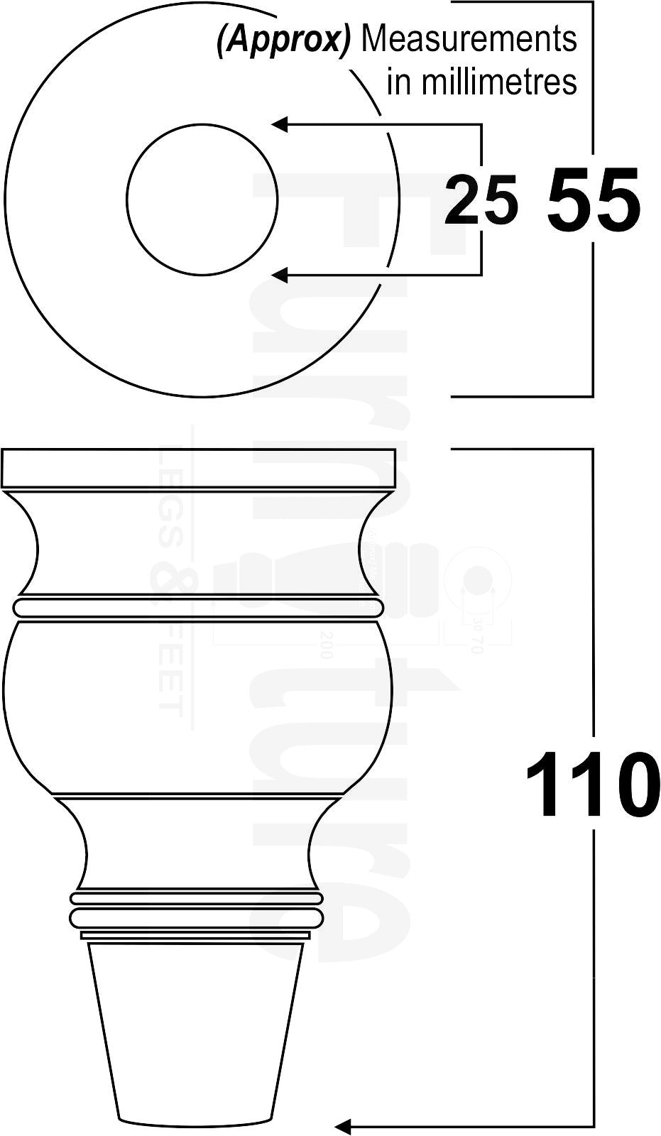 4x Turned Wood Furniture Feet M8(8mm) With Slipper Cup Chair Sofa Settee Legs 110mm