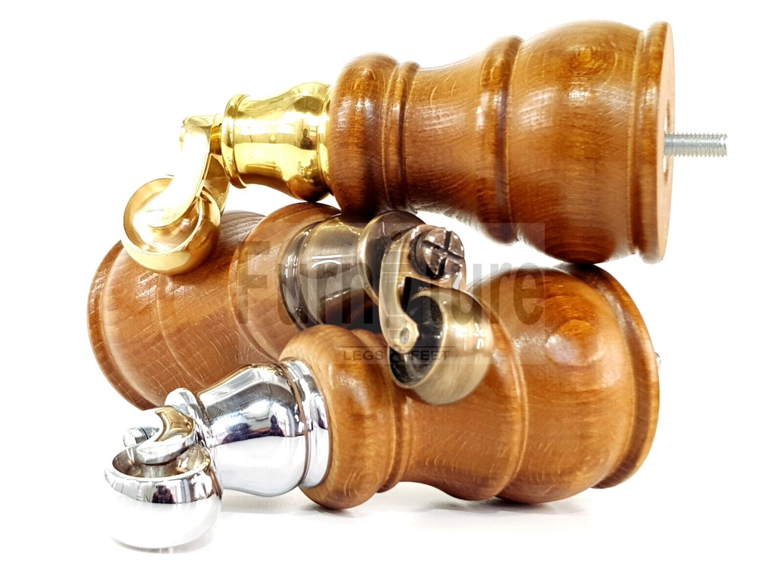 4 Turned Wood Feet Dark Oak Stain Castor Legs Chair Furniture Stools Sofa Chairs M8 160mm 6 Inch High