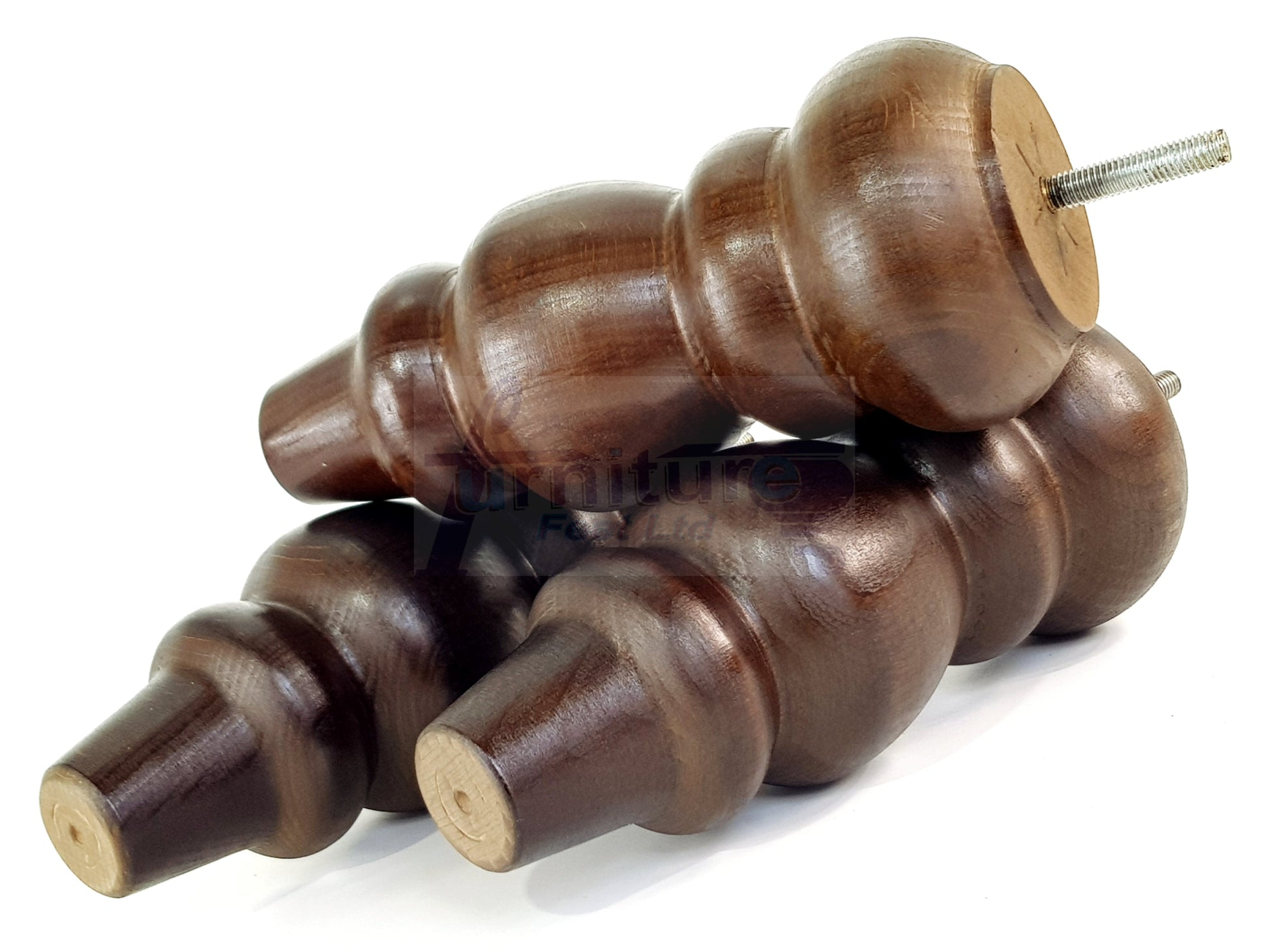4 Solid Wood Furniture Legs Replacement Turned Feet 200mm High M8(8mm) Thread: Antique Brown