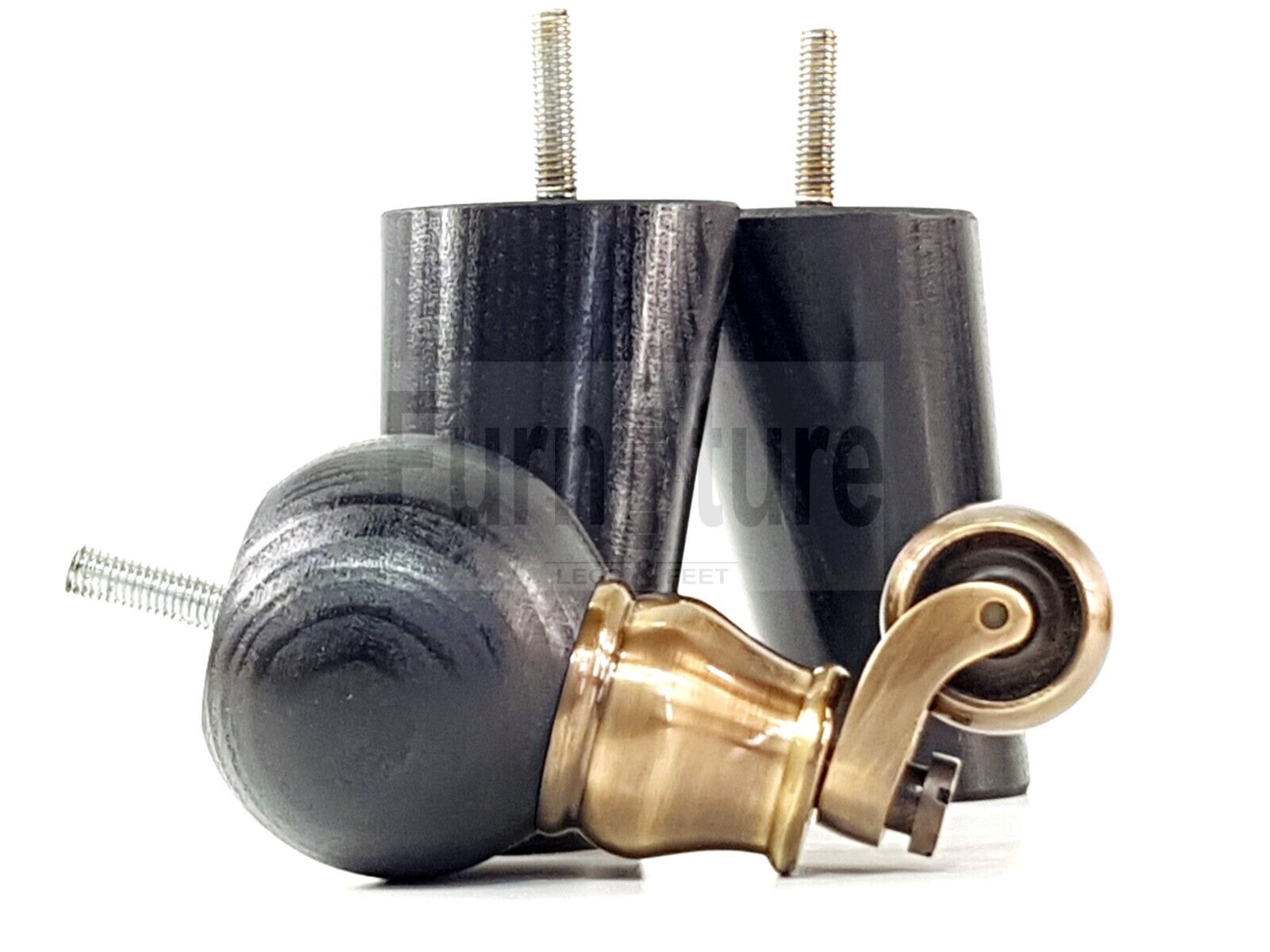 4x Turned Wood Furniture Chair Settee Legs M8 Sofa Feet 2x With Castors 118mm