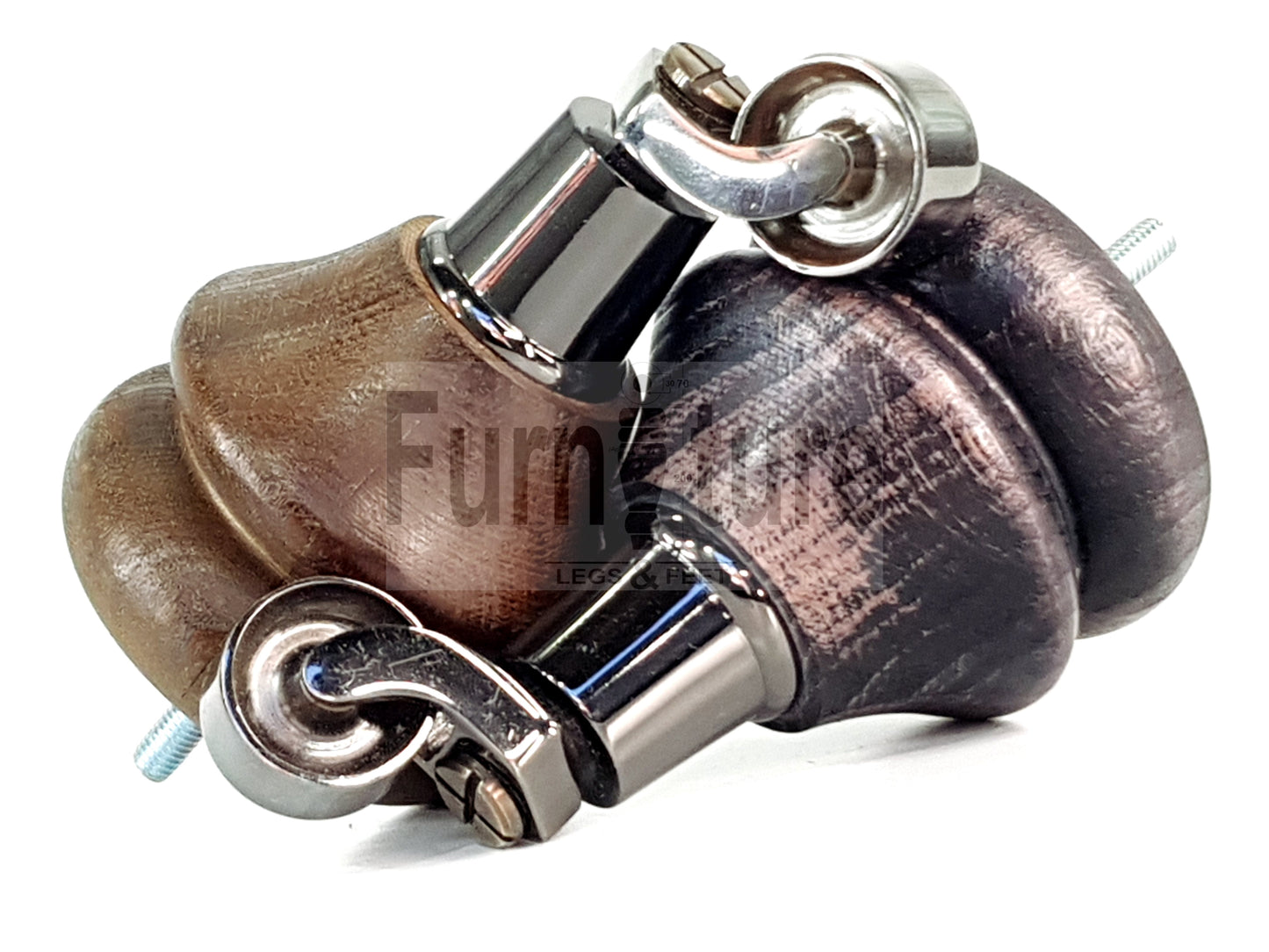 Set Of 4 Turned Furniture Wood Feet With Black Castors 140mm Sofas Chairs Settee Cabinets Beds M8(8mm)