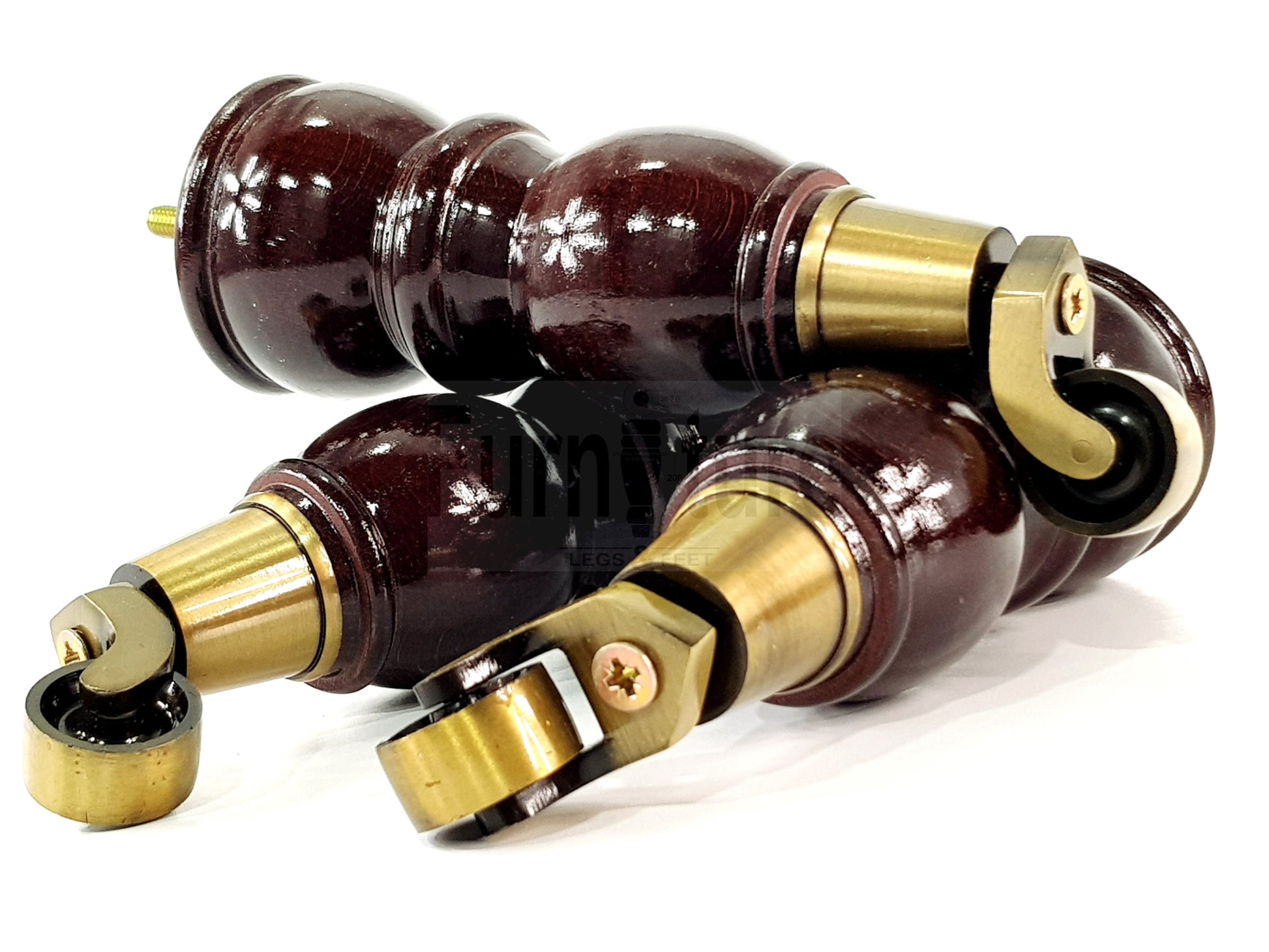 4 Turned Wood Furniture Feet With Castor 205mm High Legs Mahogany Finish M8 Sofas Chairs Stools Cabinets 8 Inches Tall