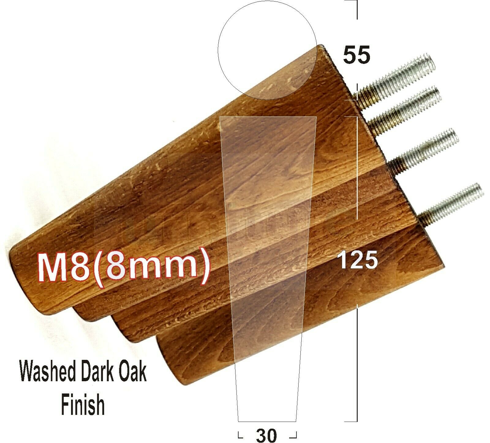 4 Solid Retro Wood Replacement Turned Furniture Chair Legs M8 Settee Sofa Feet 125mm High