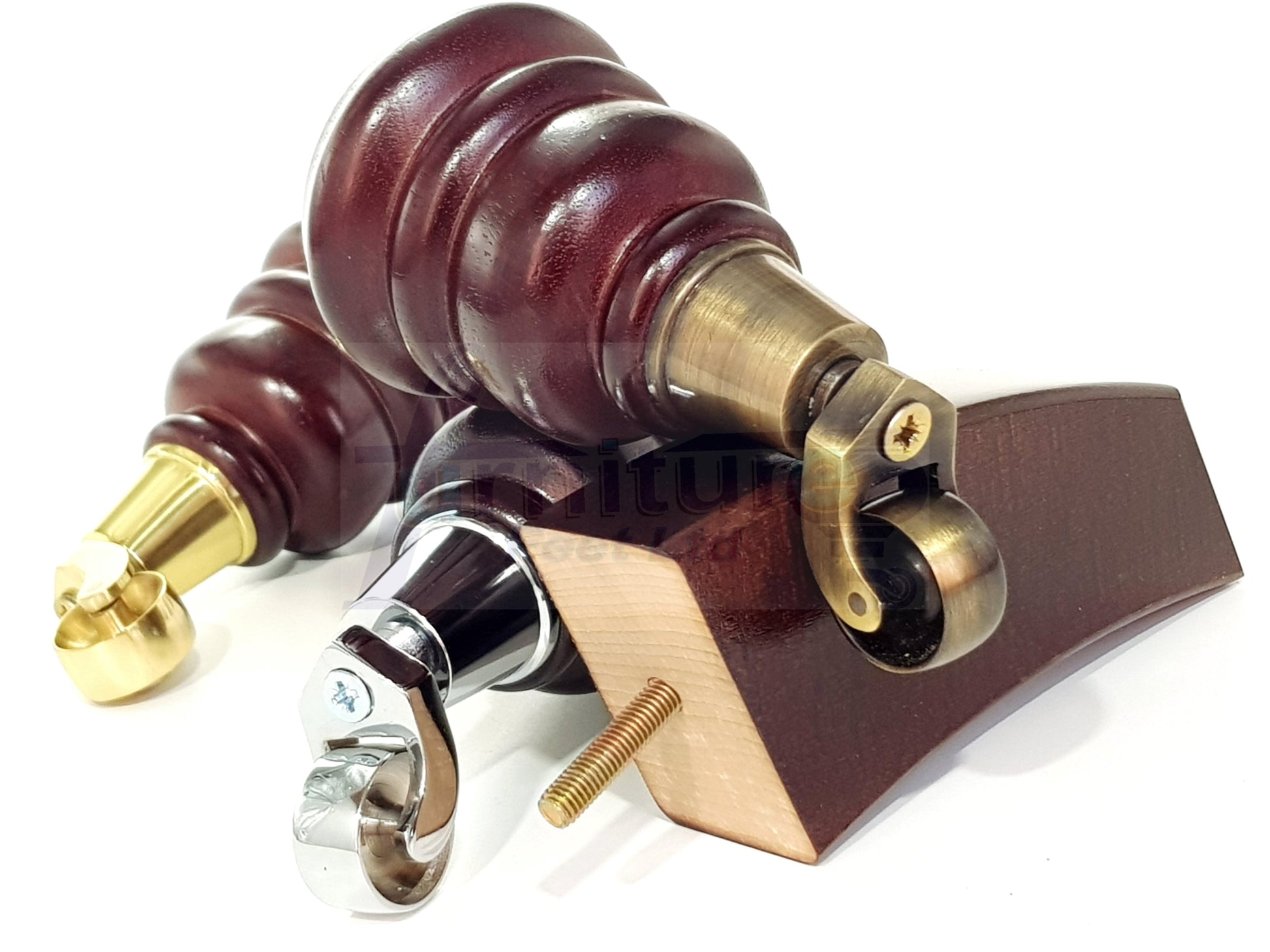 Mahogany Turned Wood Furniture Feet 2 With Castors 155mm and 2 Curved Back Legs Sofas Chairs Stools Cabinets Beds M8 6 Inches