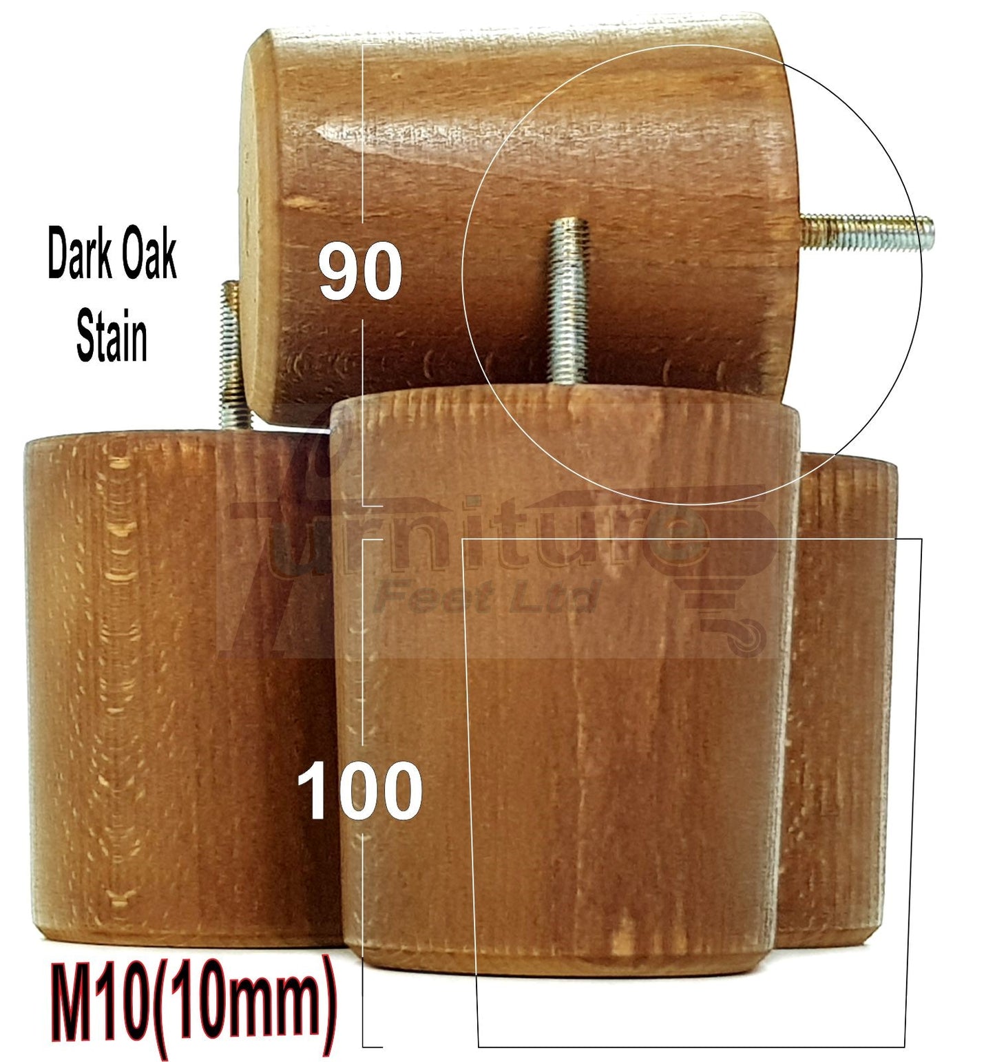 4x Turned Wood Furniture Legs Chair Sofa Bed M10 Replacement Settee Feet 100mm