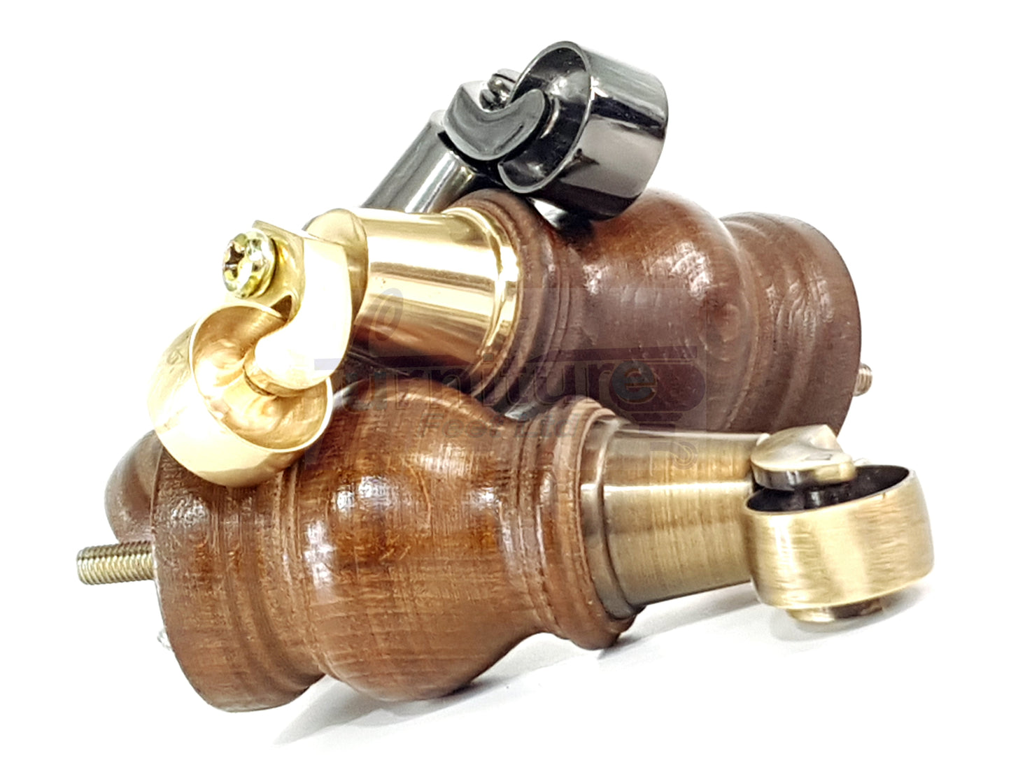 Set Of 4 Turned Wood Furniture Legs With 140mm High Castor 8mm Thread For Chairs Settees & Cabinets Antique Brown