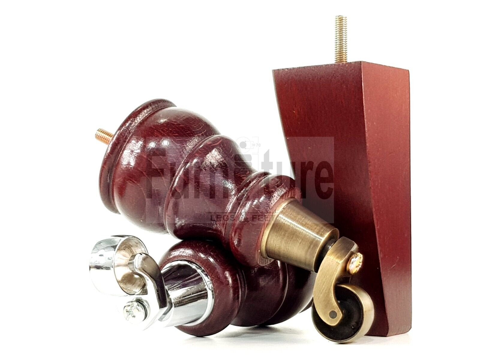 2 Wooden Castor Furniture Sofa Legs & 2 Curved Back Feet  Mahogany M8 Chair Settee Feet 160mm High