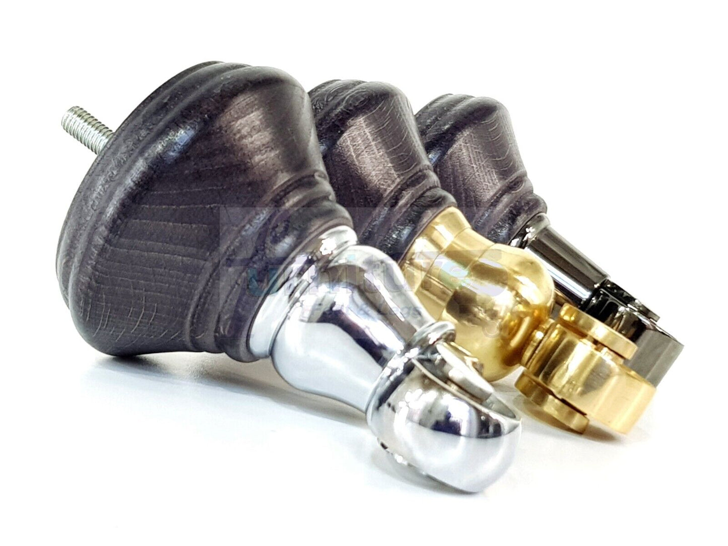 4x Black Stain Wooden Furniture Sofa Legs M8 With Castors Replacment Chair Settee Feet 115mm - 125mm High