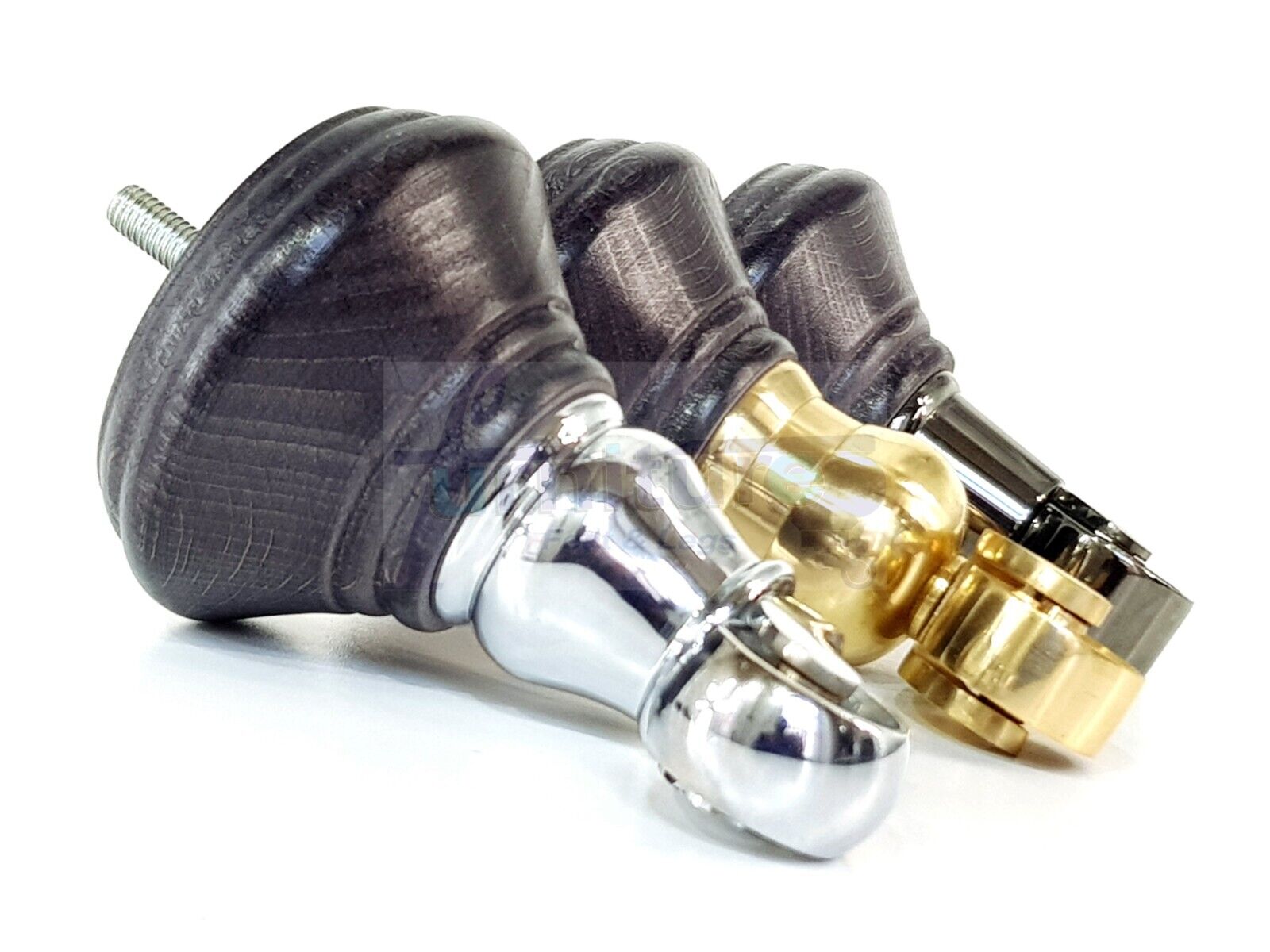 4x Black Stain Wooden Furniture Sofa Legs M8 With Castors Replacment Chair Settee Feet 115mm - 125mm High