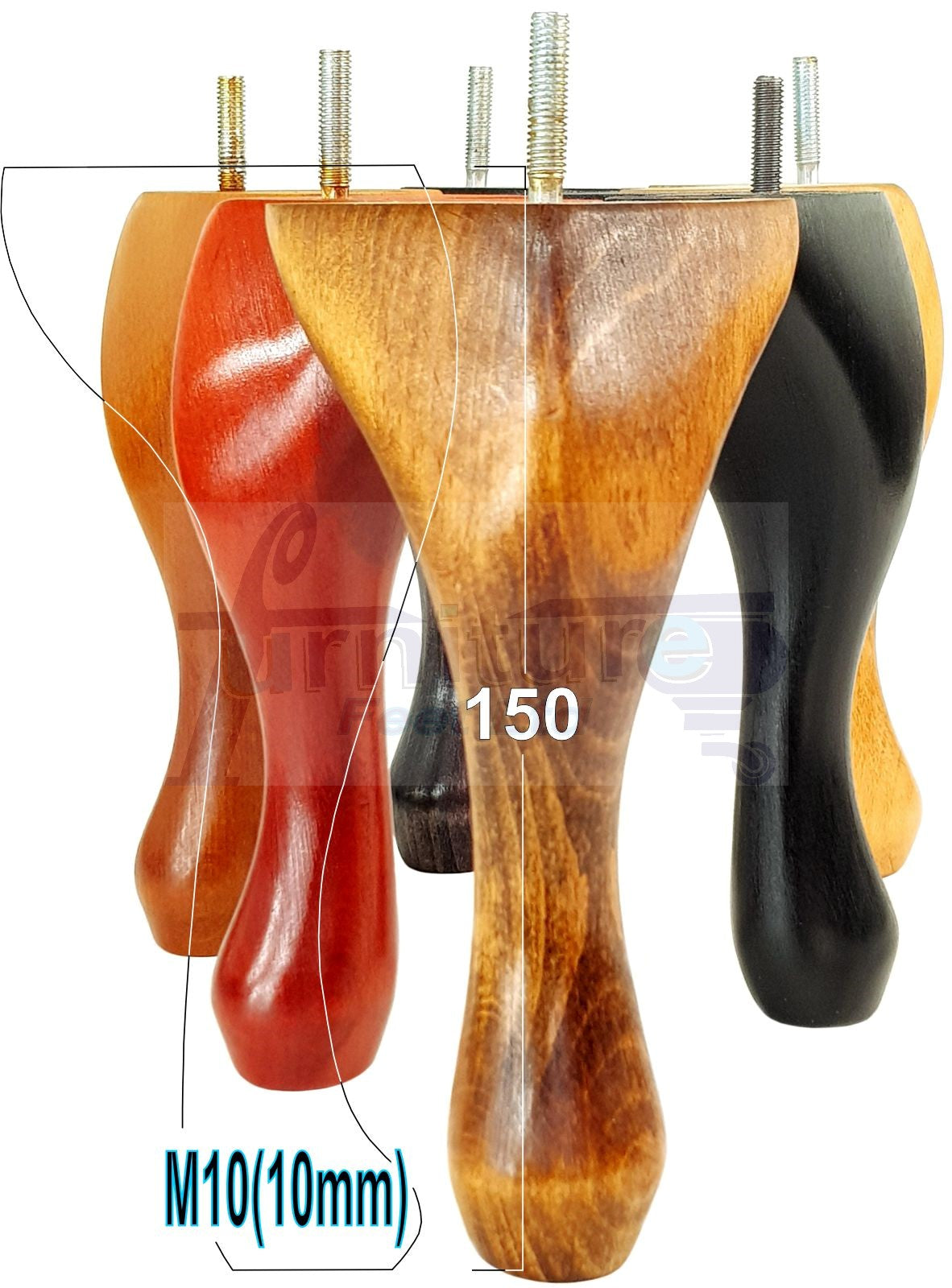 4 Solid Wood Furniture Feet 150mm High Queen Anne Replacement Legs Chairs Settees Beds Sofas M10 Thread